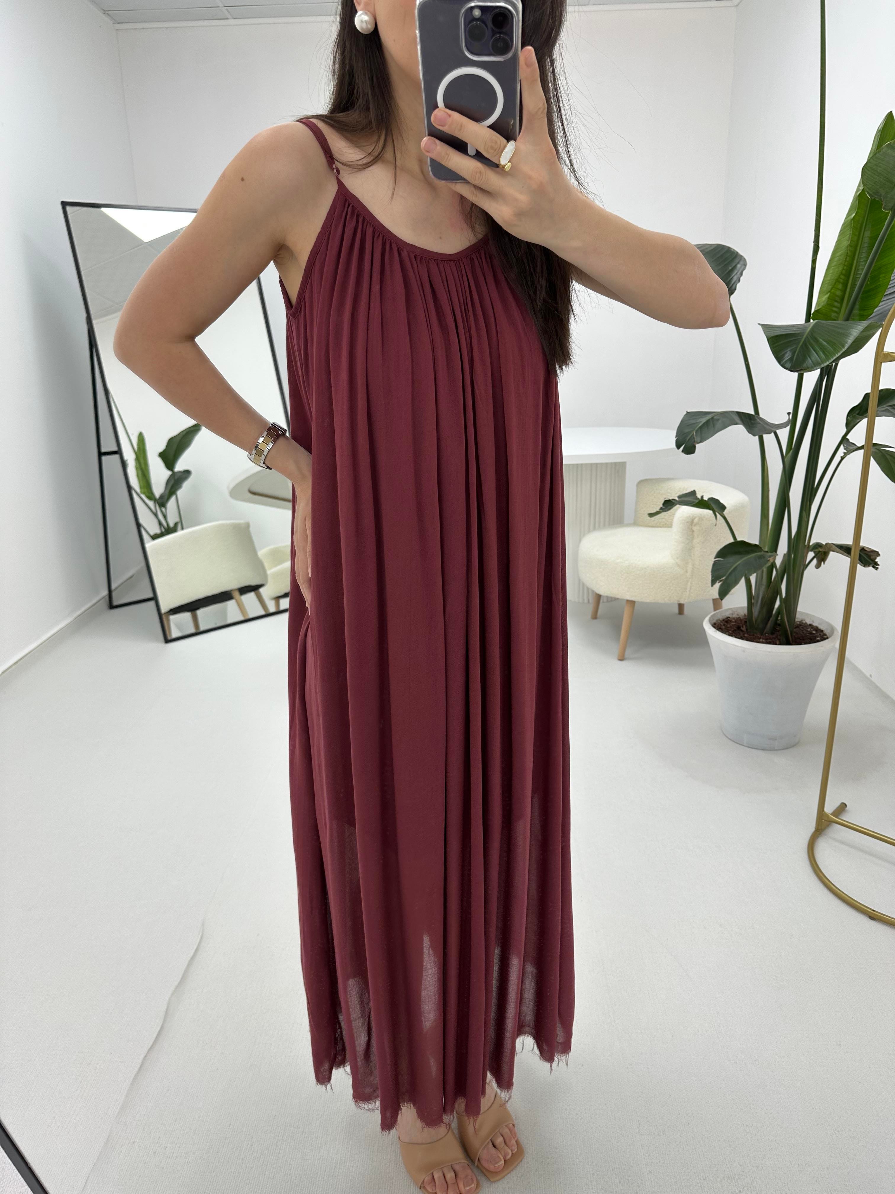 İp Askılı Bordo Elbise