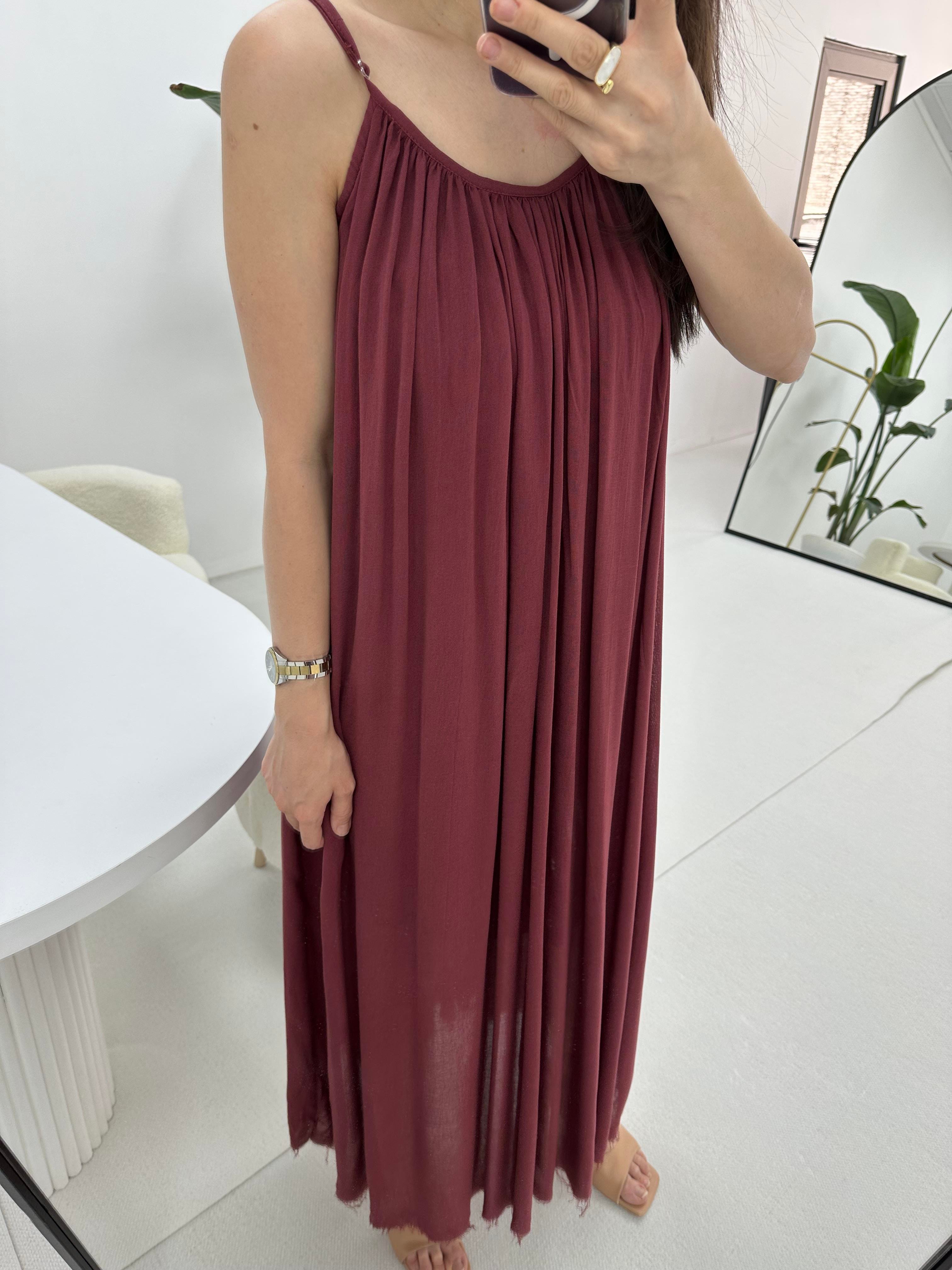 İp Askılı Bordo Elbise