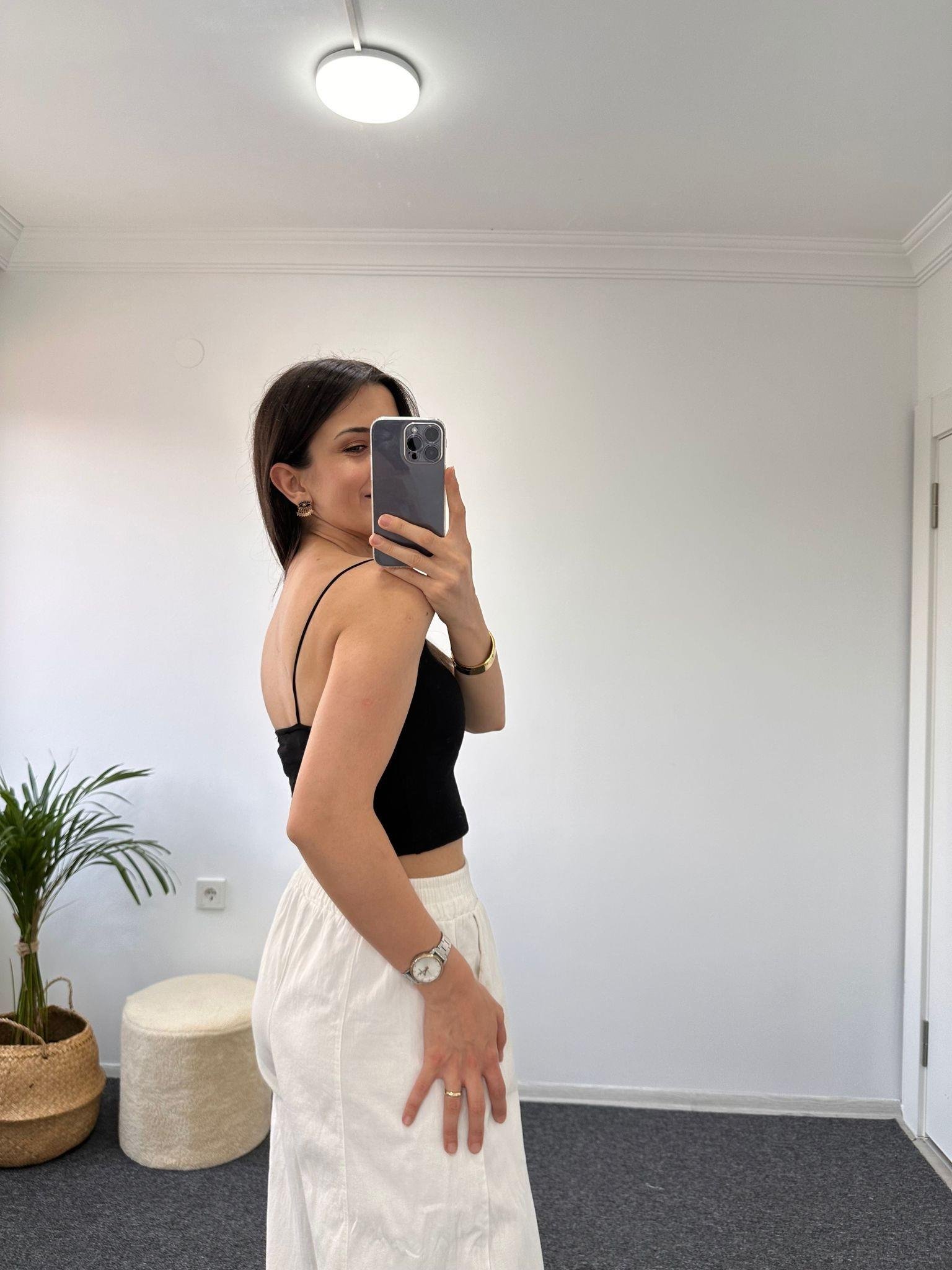 İp Askılı  Crop Top Beyaz
