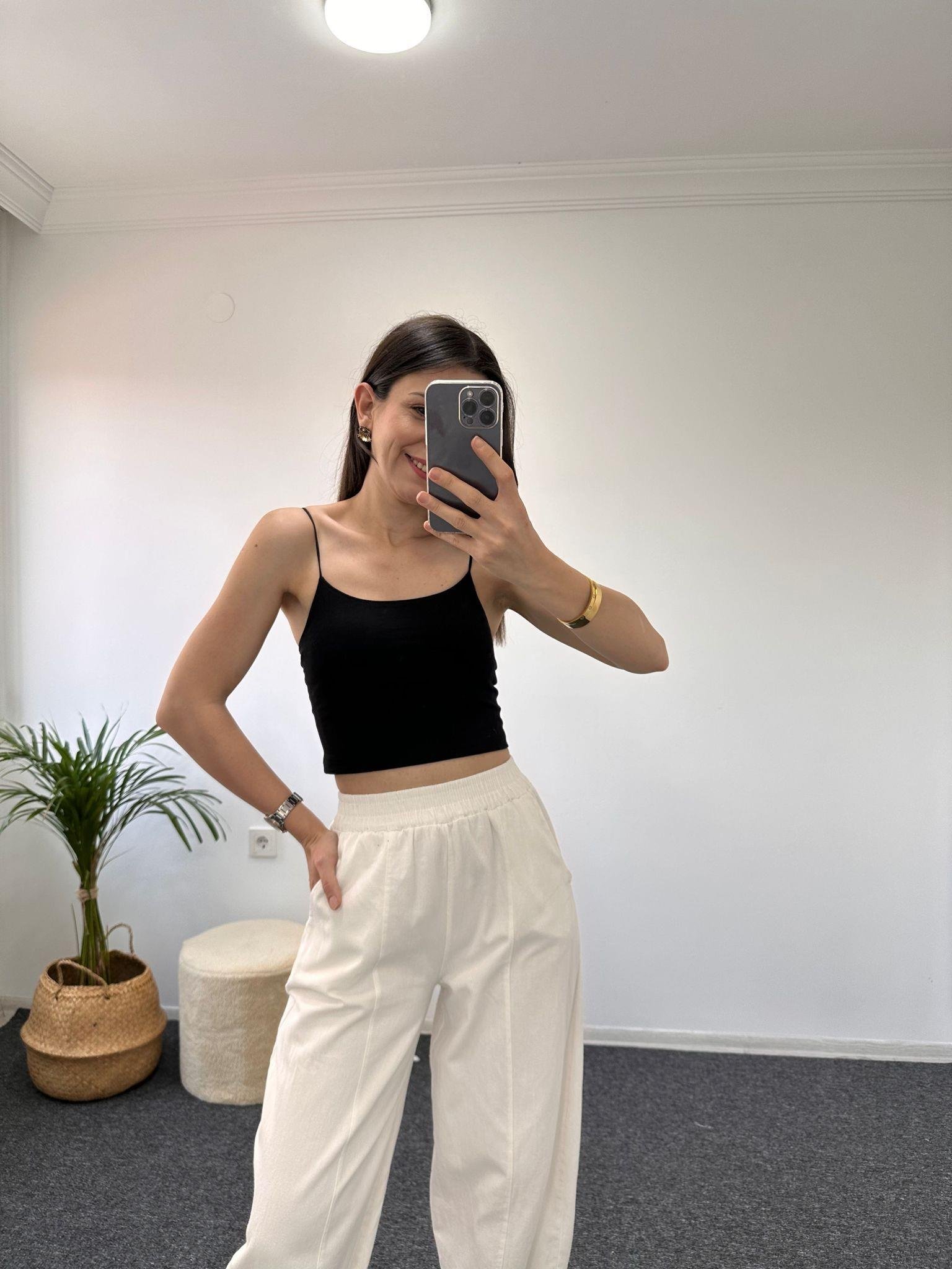 İp Askılı  Crop Top Beyaz