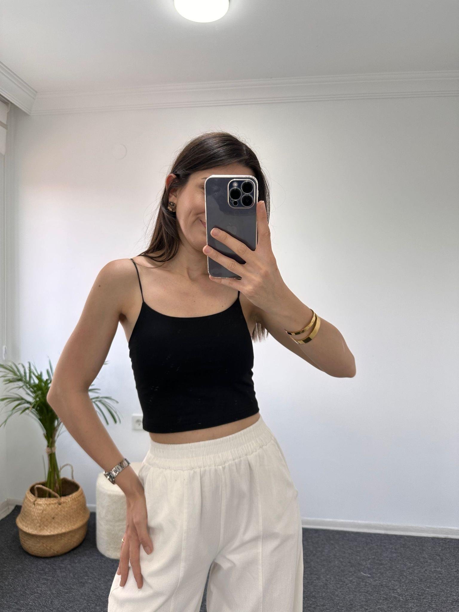 İp Askılı  Crop Top Beyaz