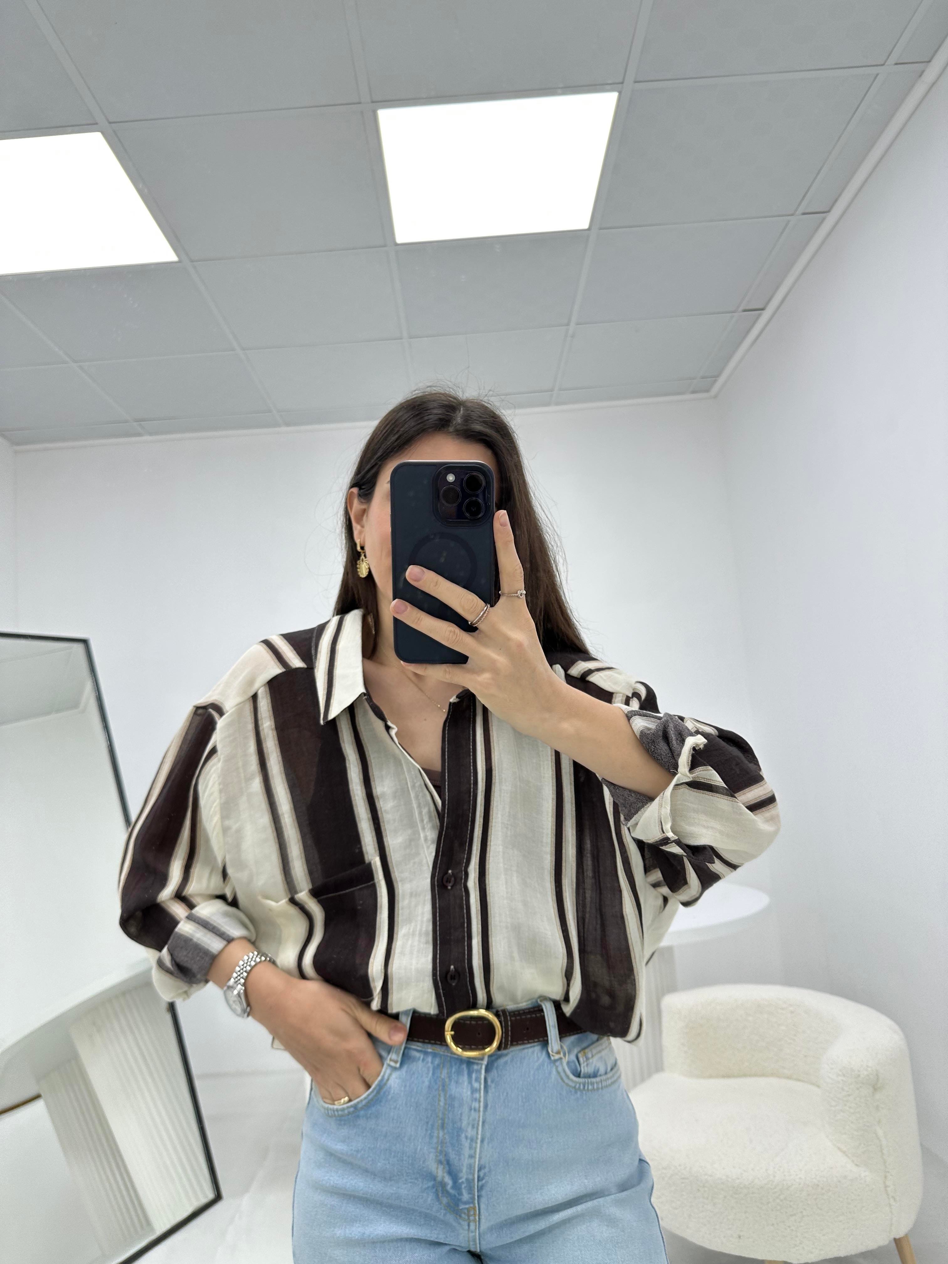 Kahverengi Çizgili Gömlek 