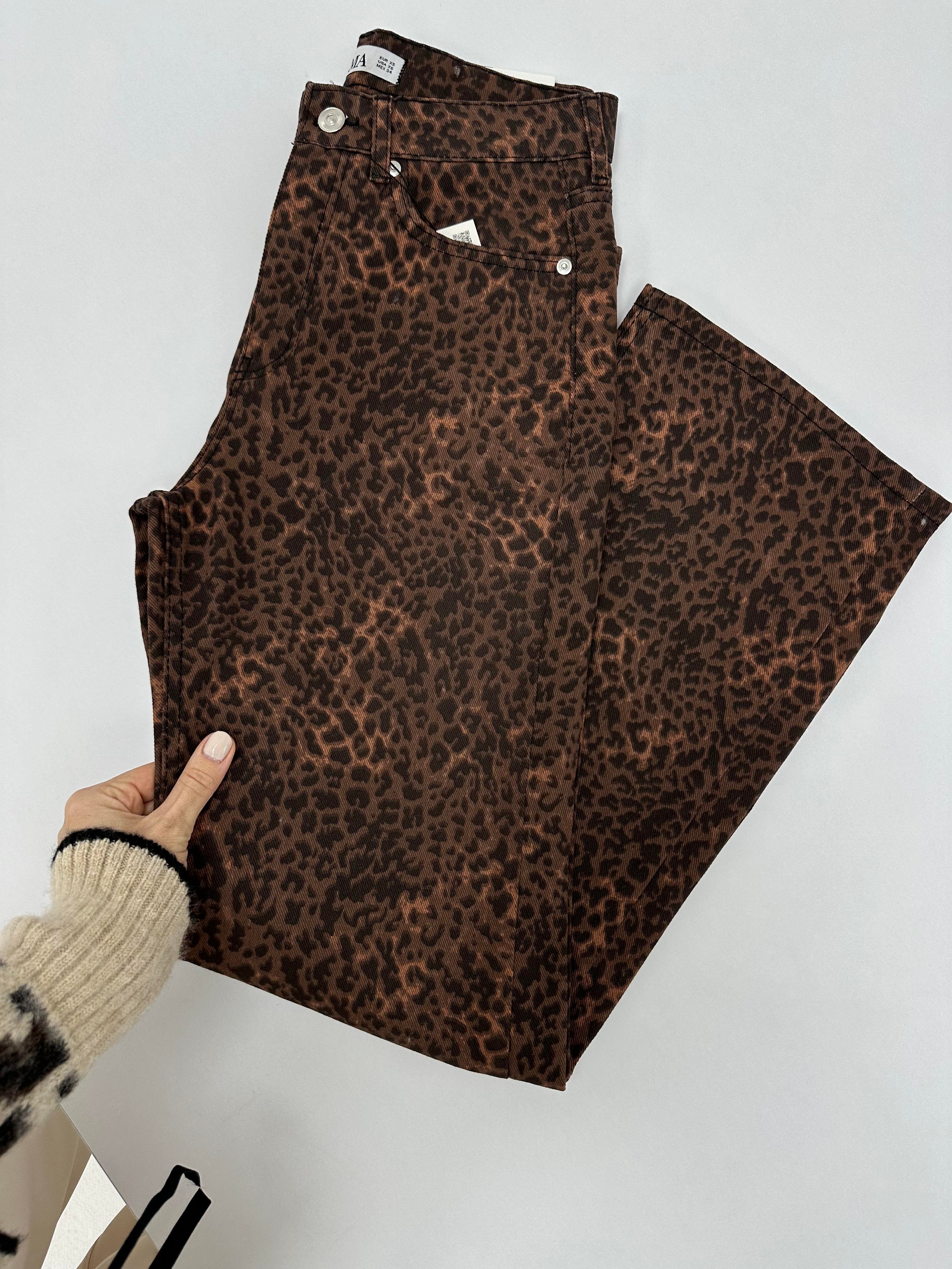 Kahverengi Leopar Desenli Pantolon 