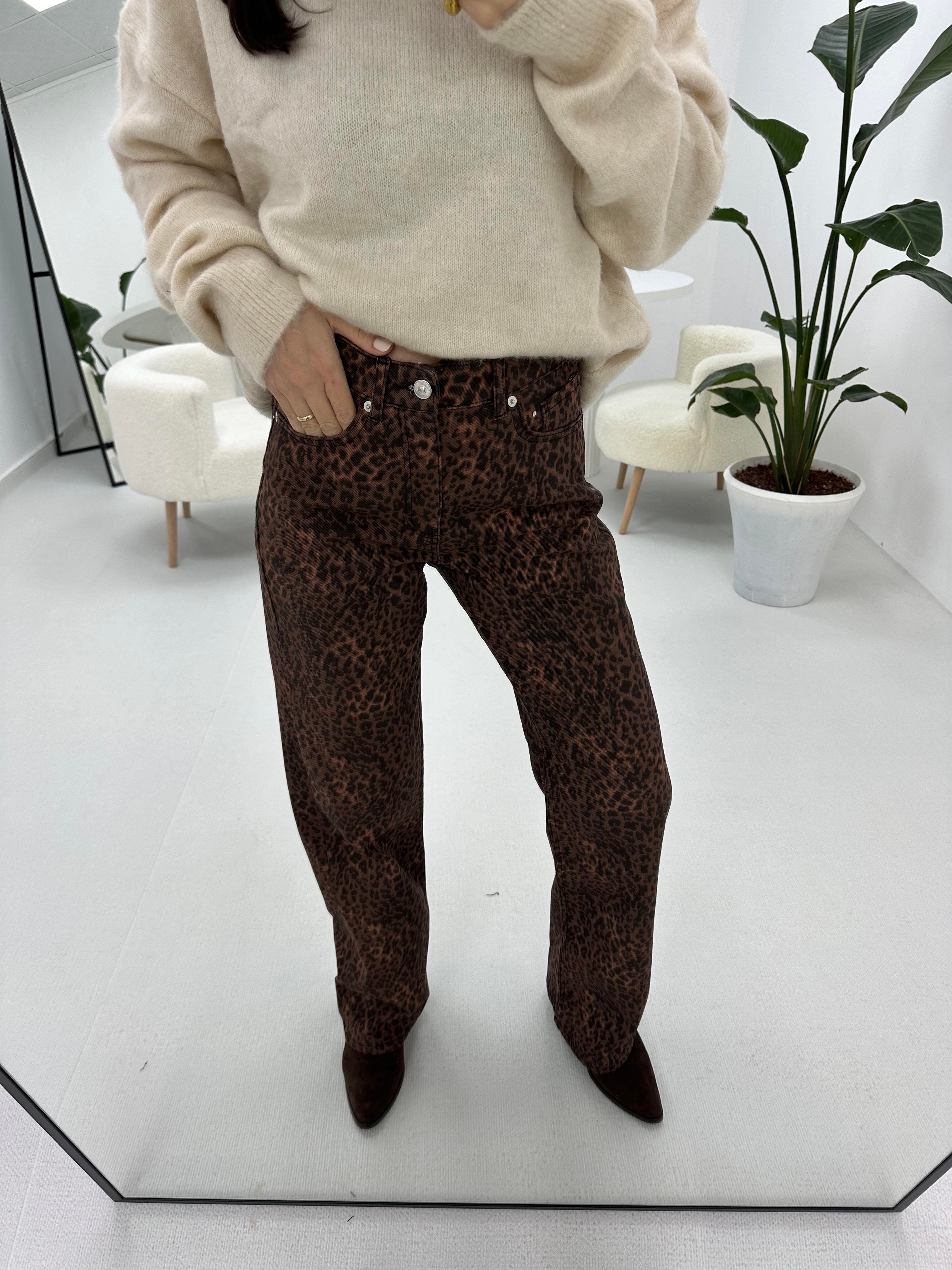 Kahverengi Leopar Desenli Pantolon 