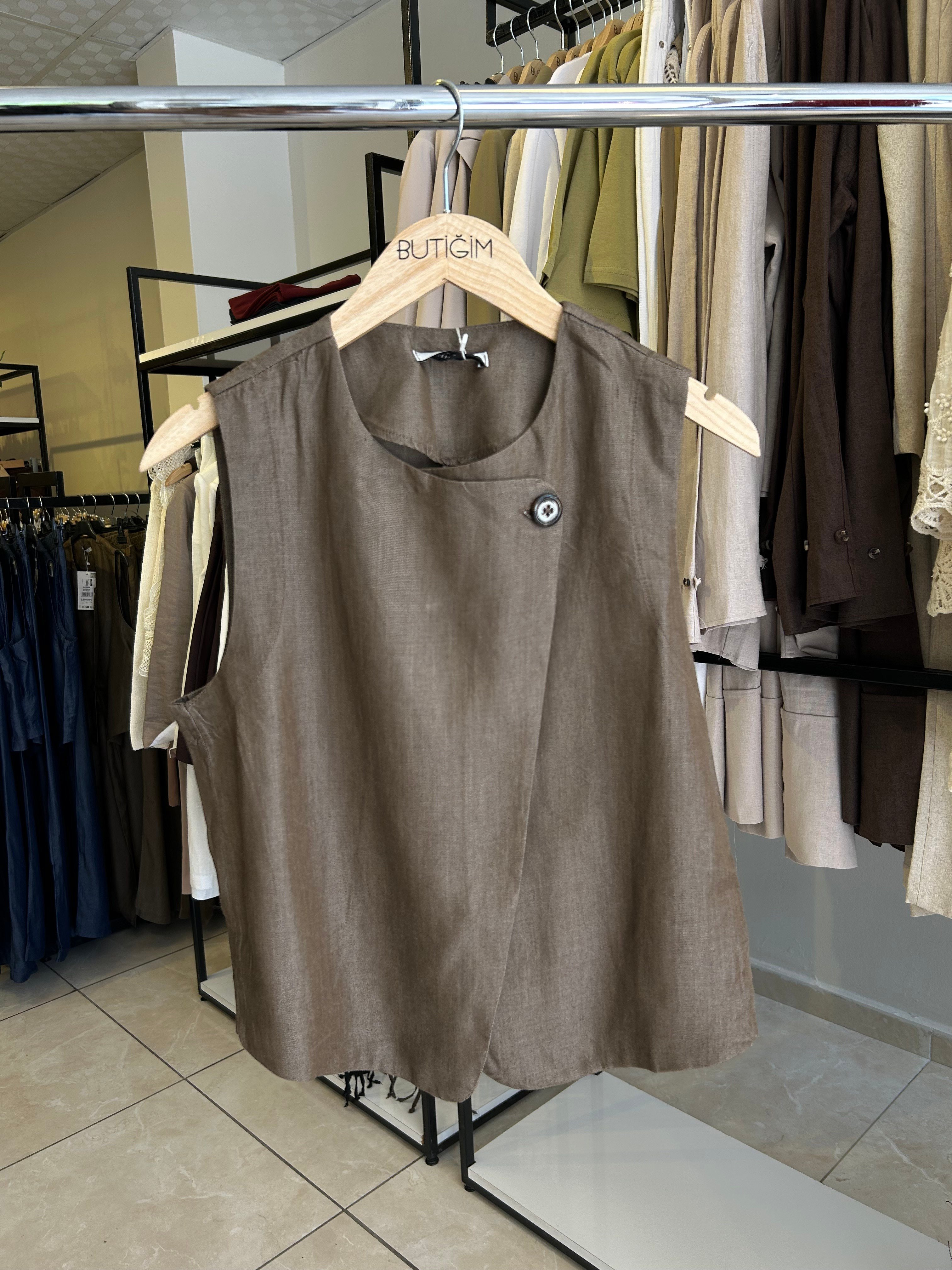 Kahverengi  Yelek Pantolon Denim Takım