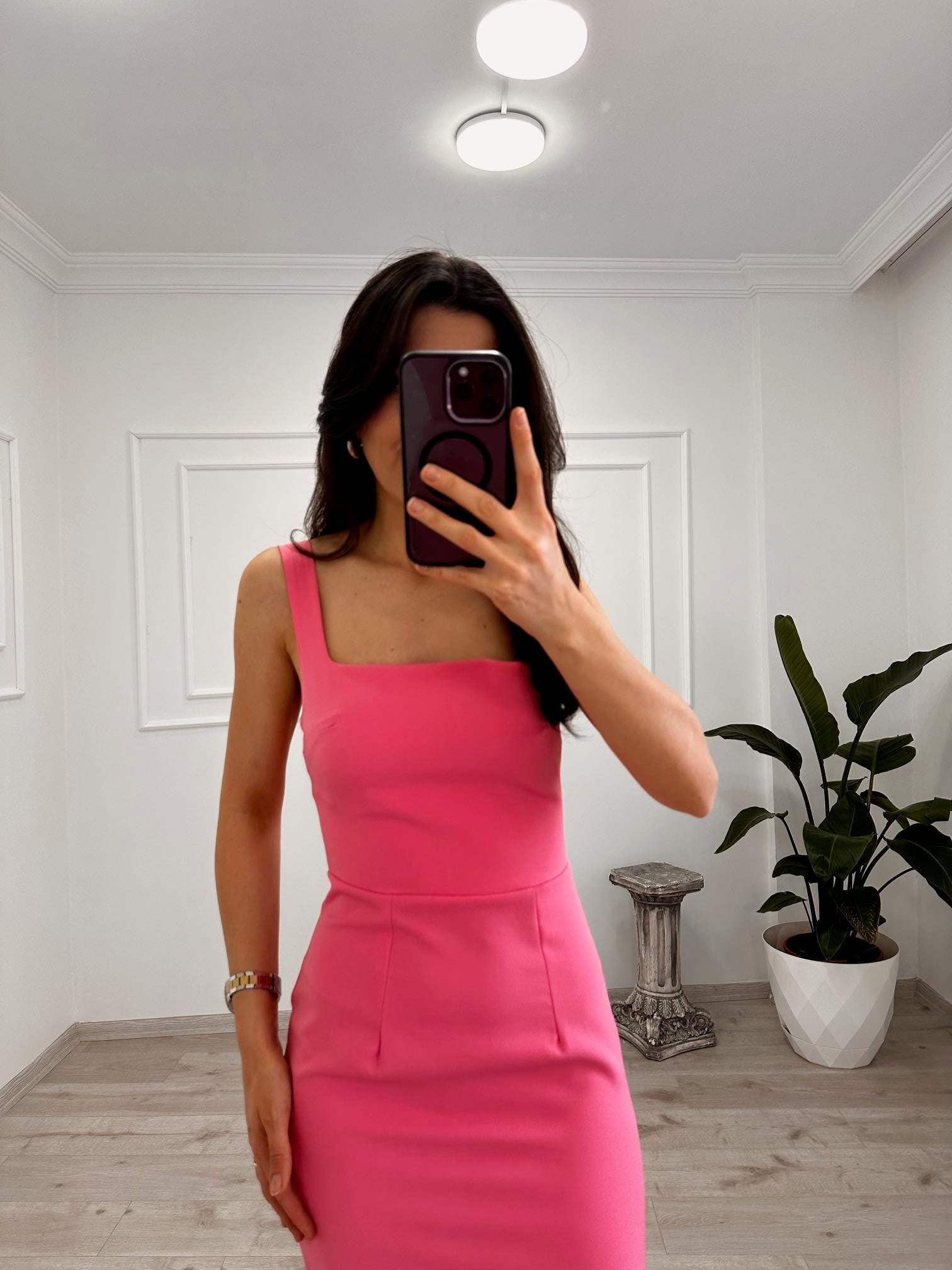 Kalın Askılı Pembe Elbise
