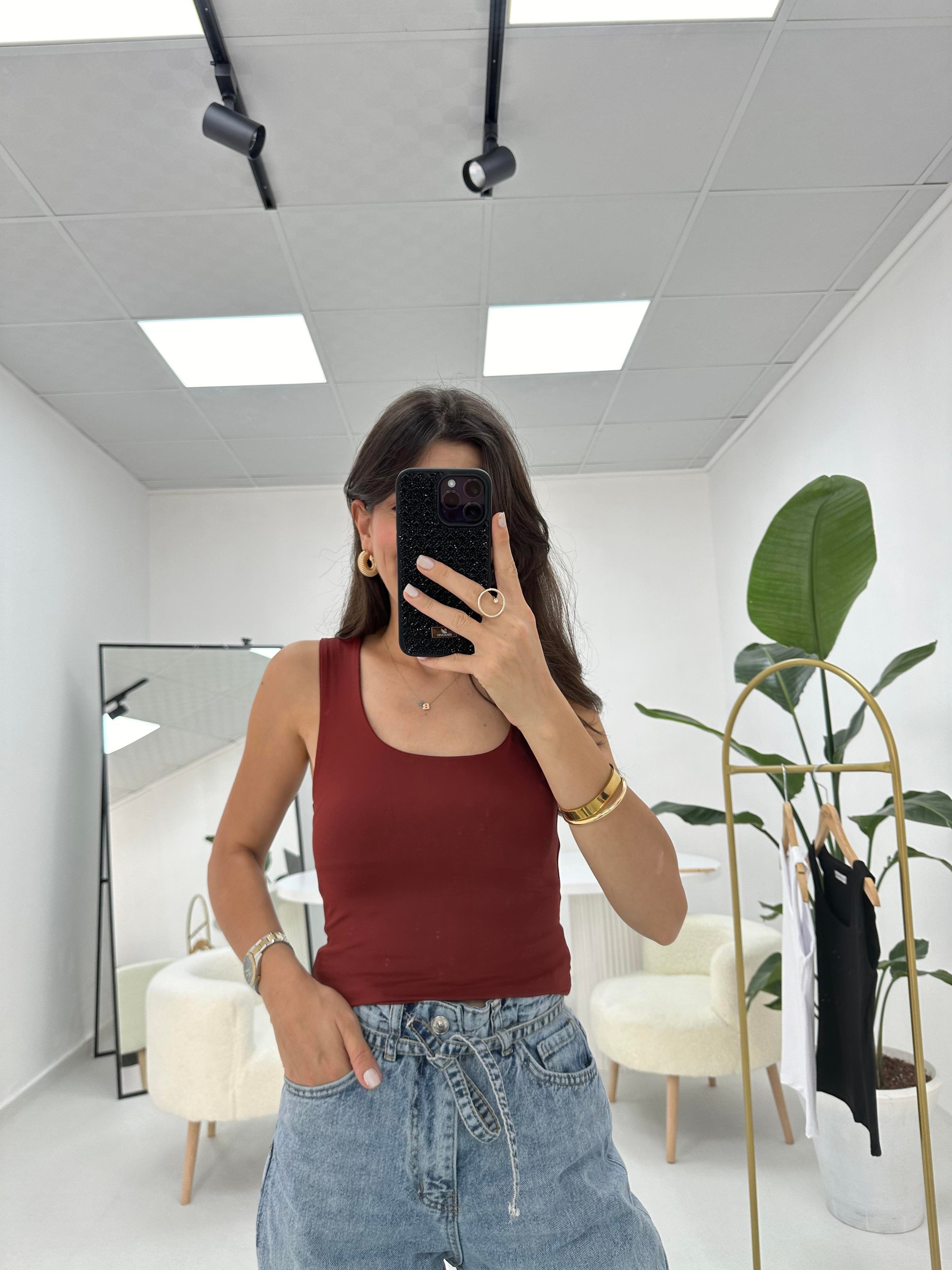 Kare Yaka Basic Bordo Tişört
