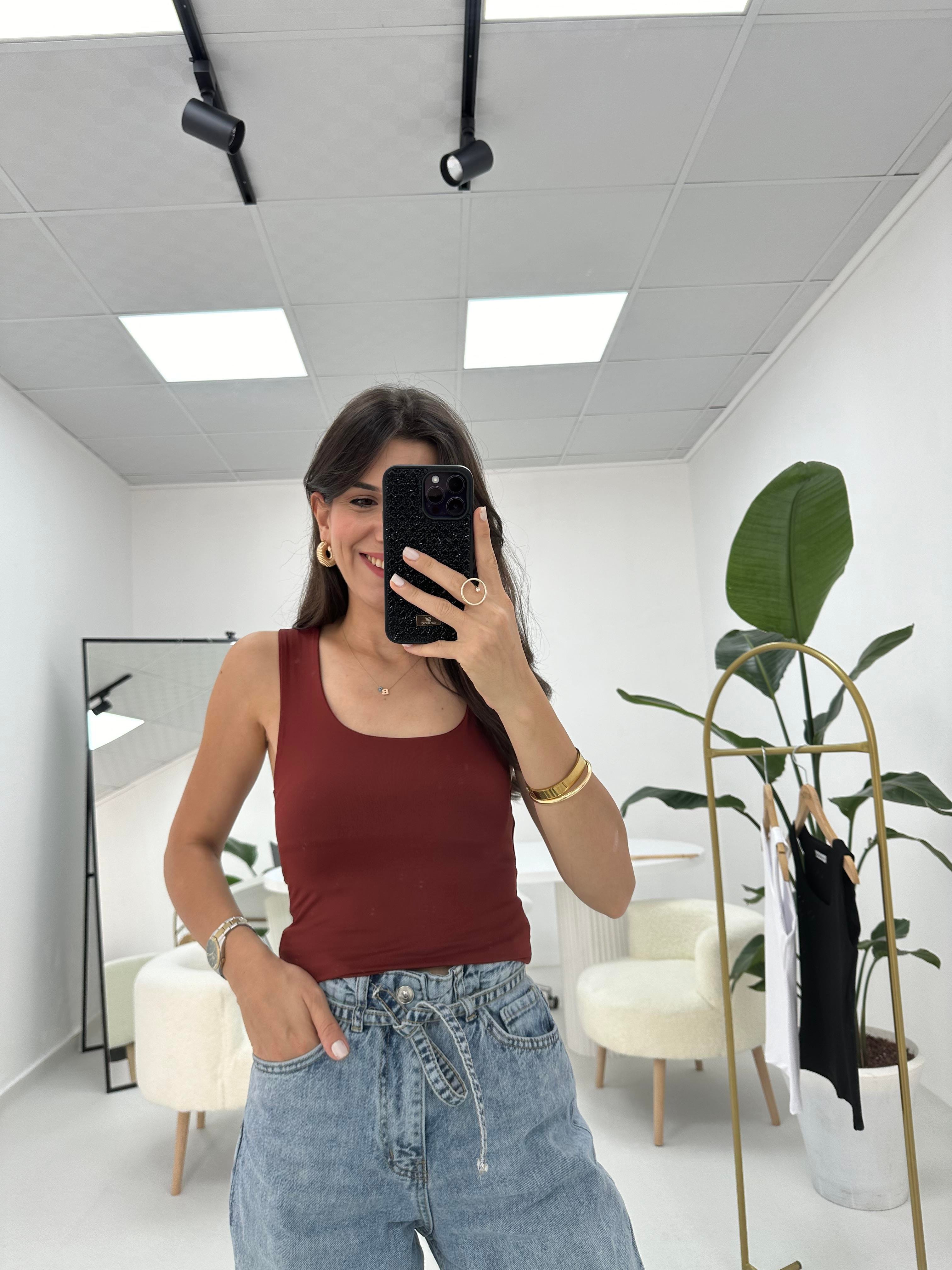 Kare Yaka Basic Bordo Tişört