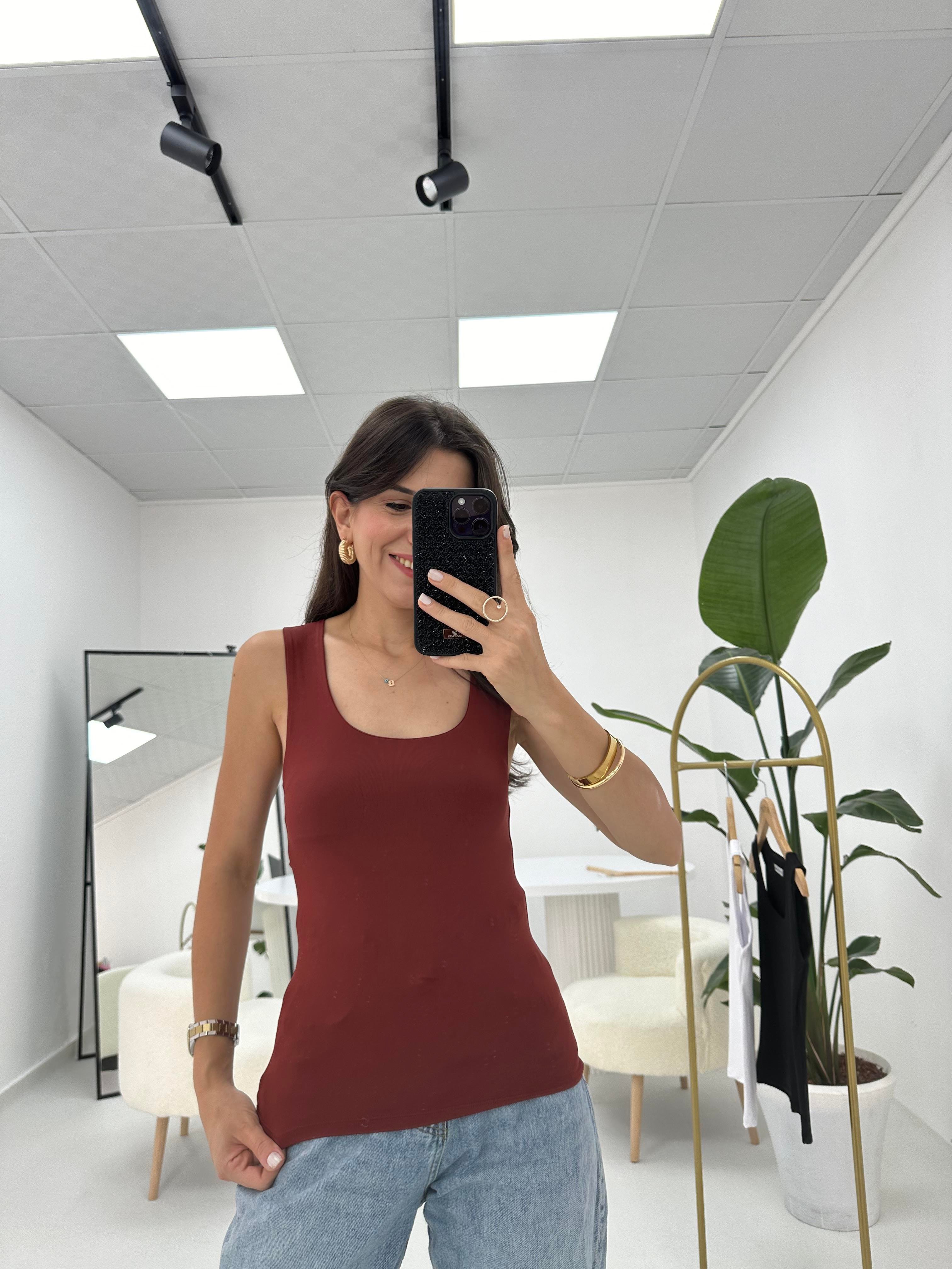 Kare Yaka Basic Bordo Tişört