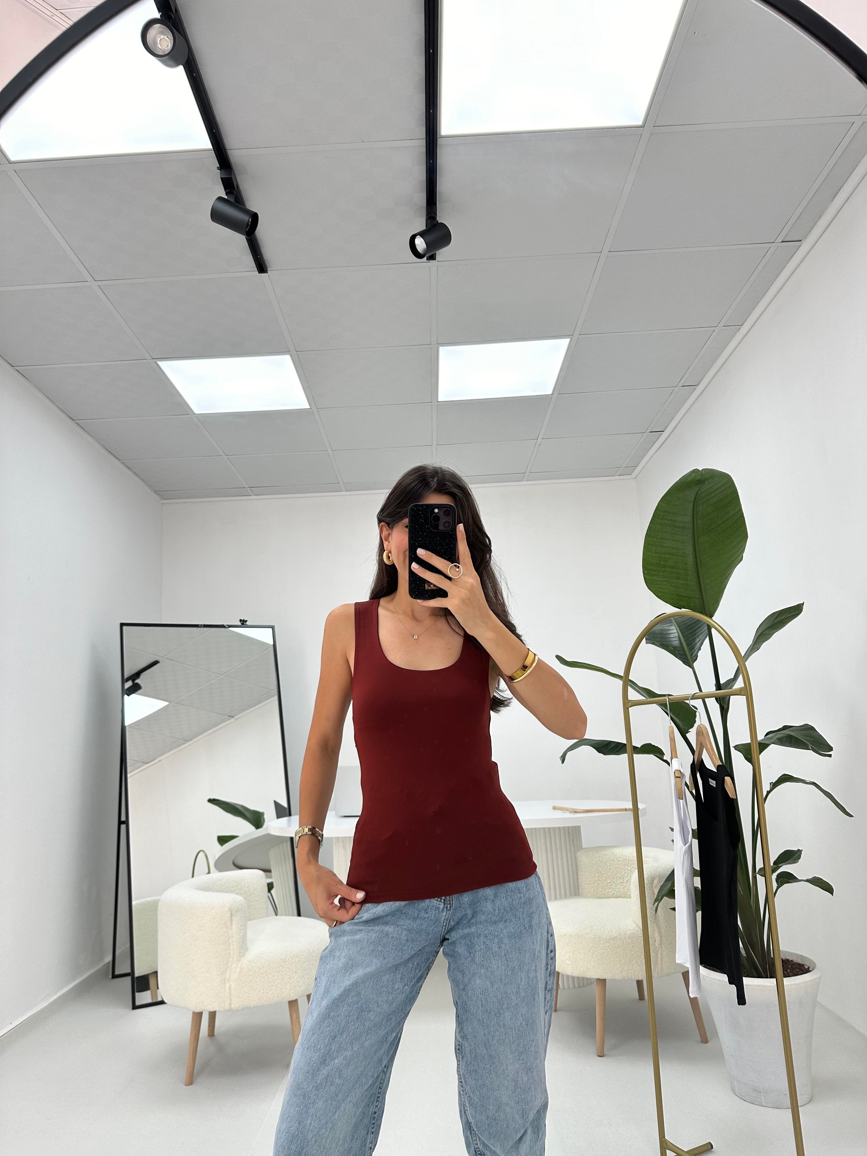 Kare Yaka Basic Bordo Tişört