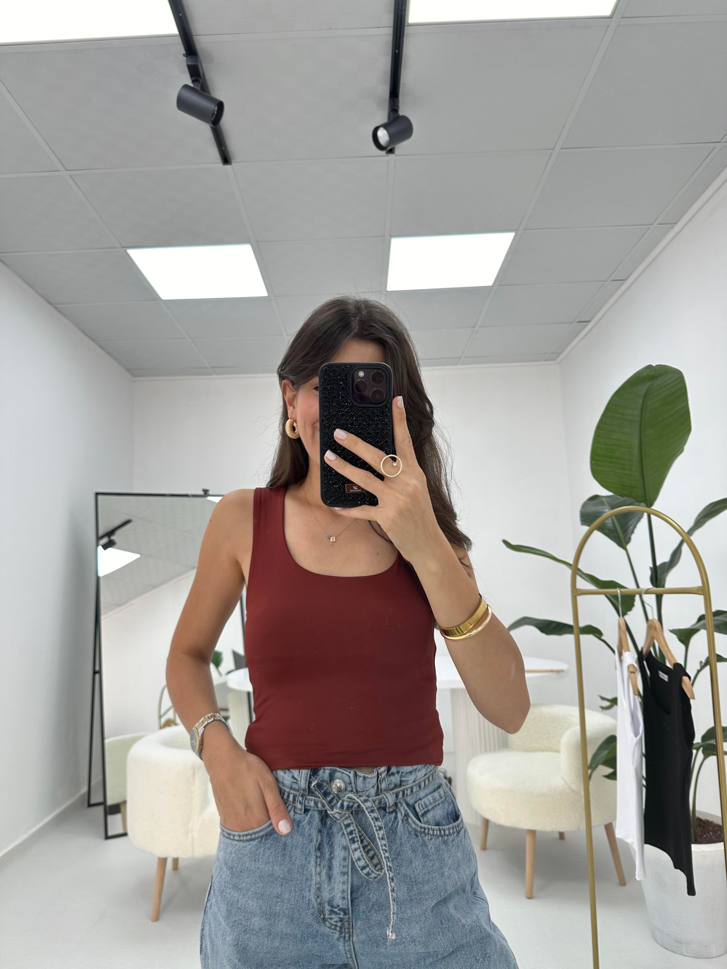 Kare Yaka Basic Bordo Tişört