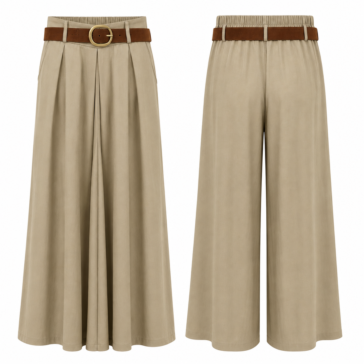 Kemerli Bej  Etek Pantolon 