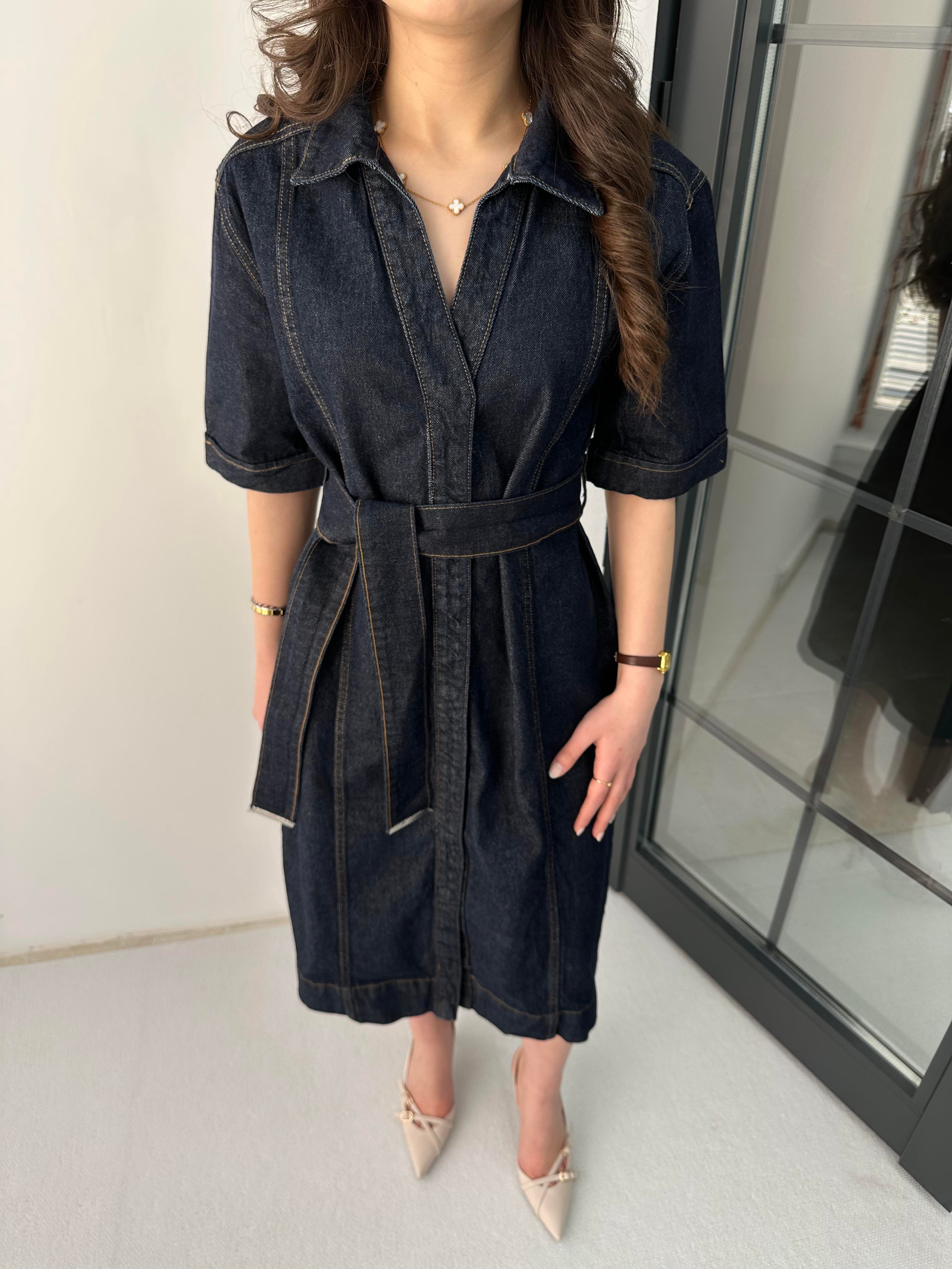 Kemerli Denim Elbise