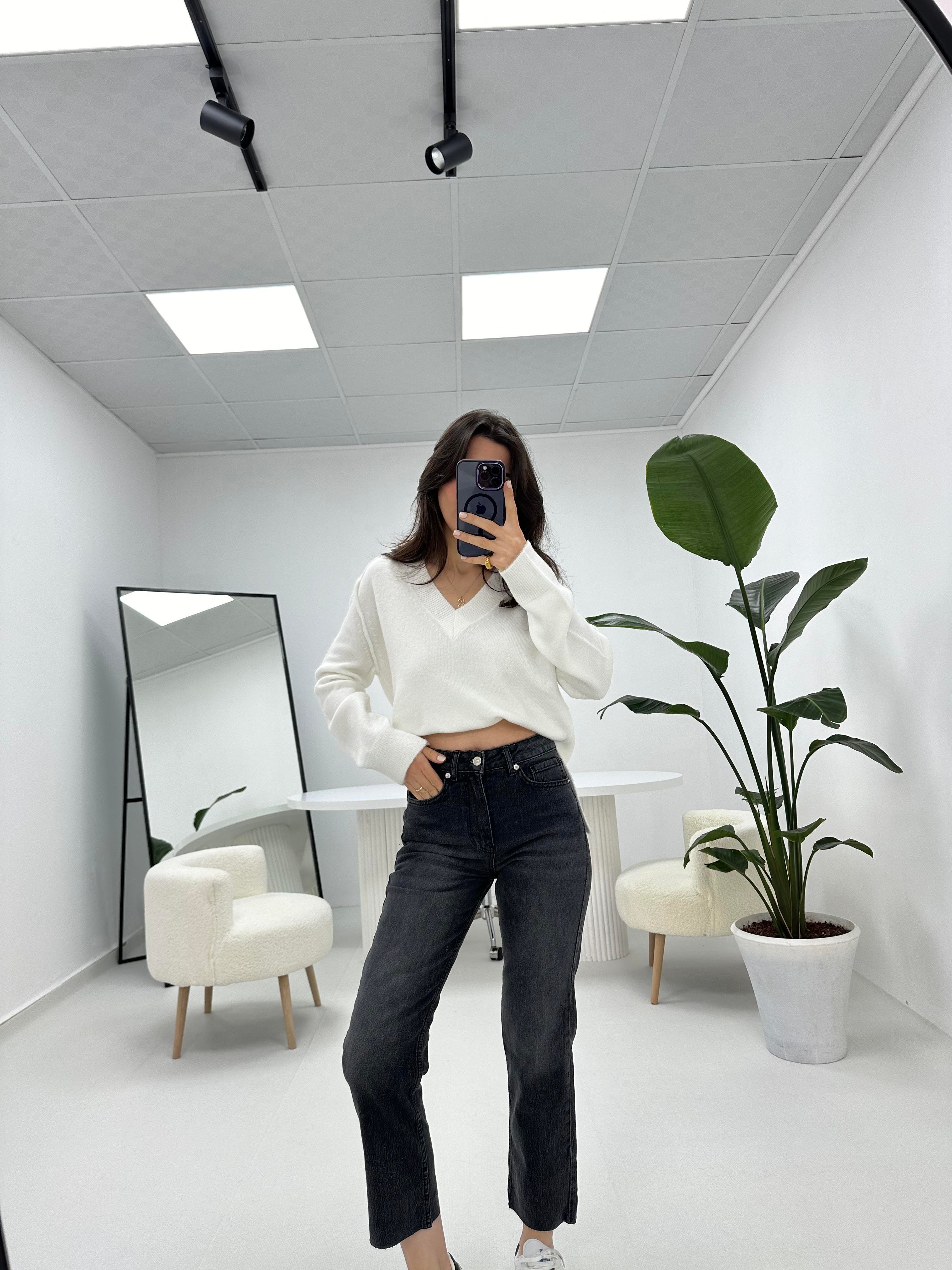 Kesik Paça Boyfit Füme Jean 