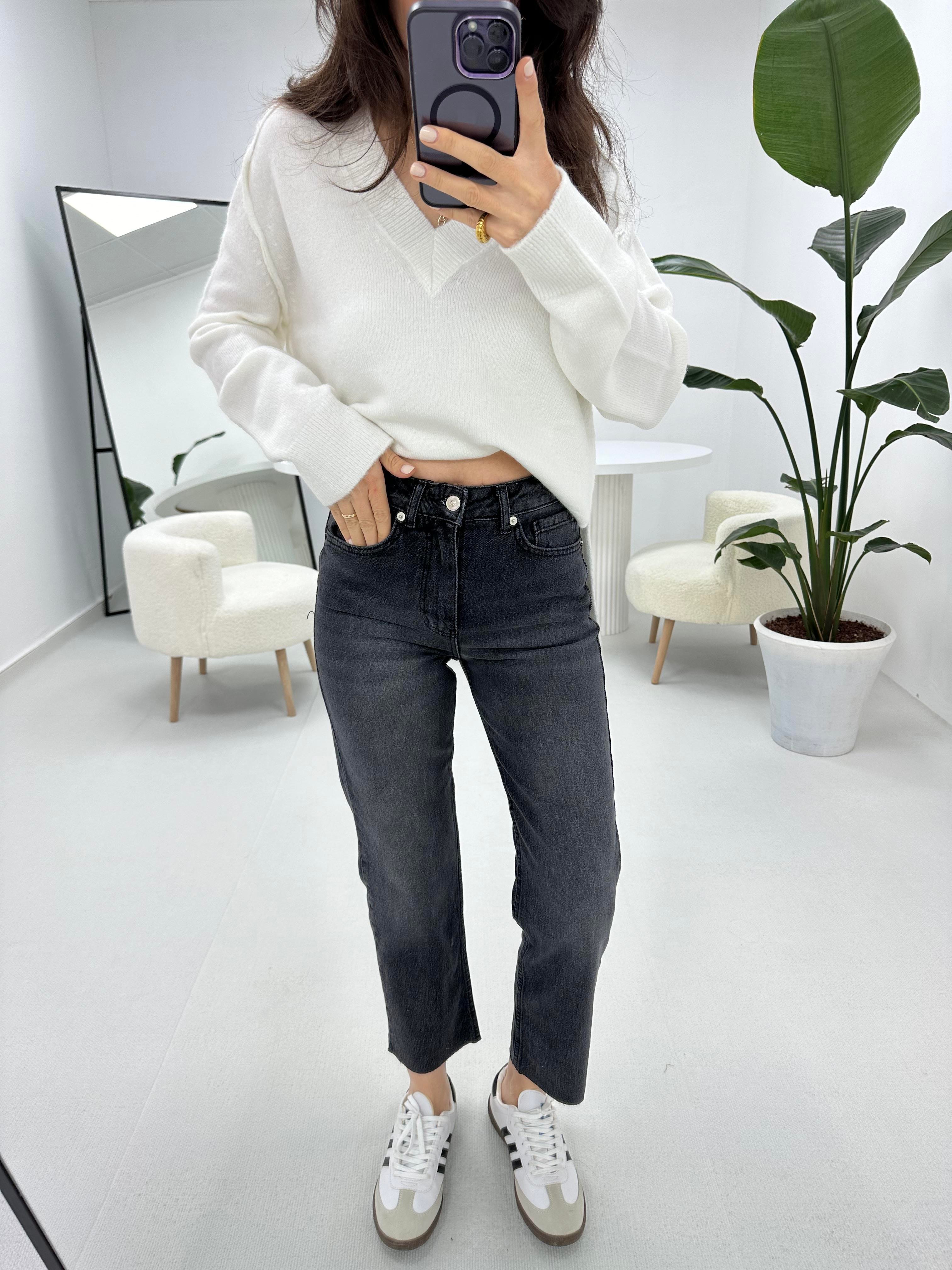 Kesik Paça Boyfit Füme Jean 