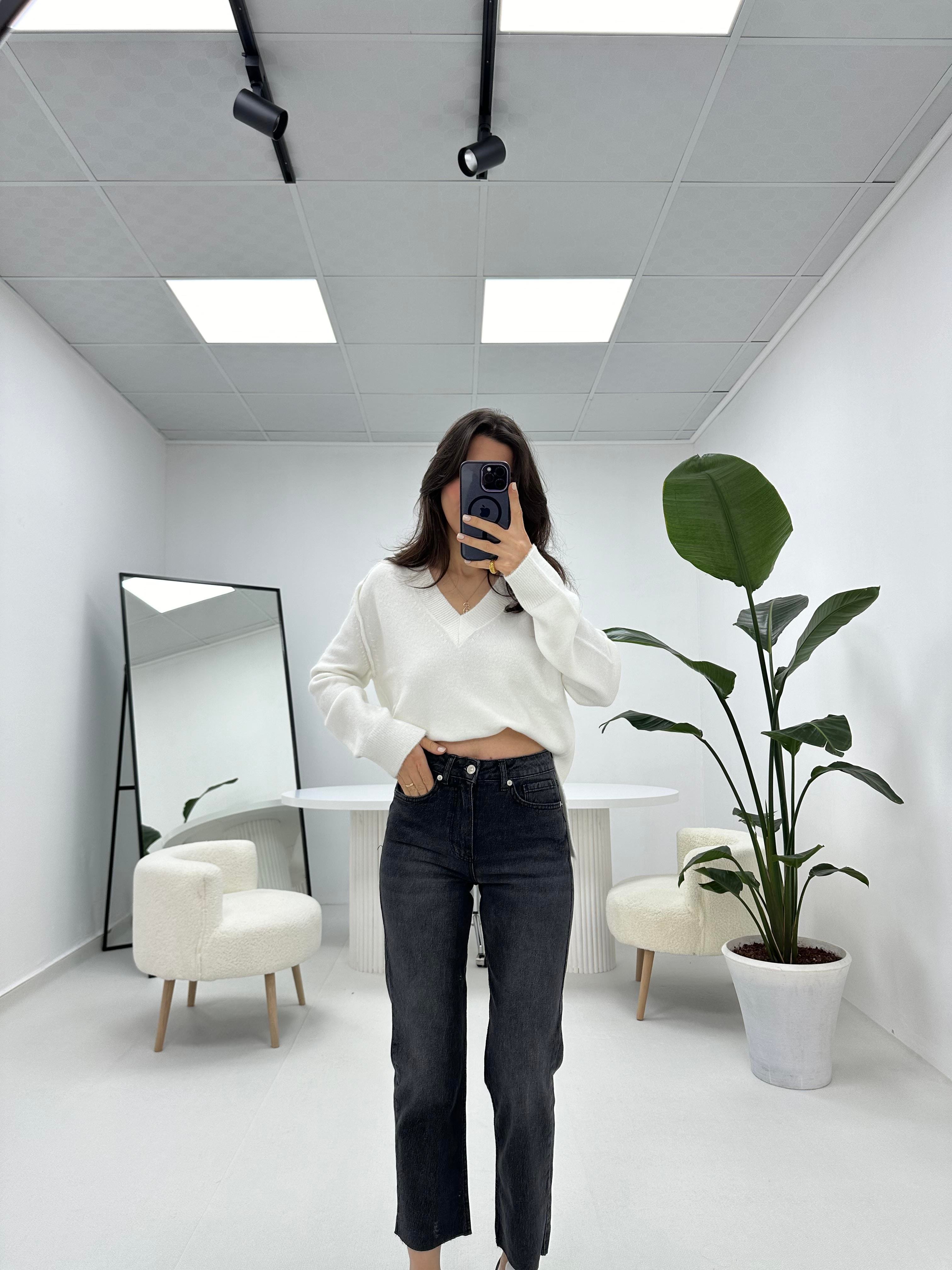 Kesik Paça Boyfit Füme Jean 
