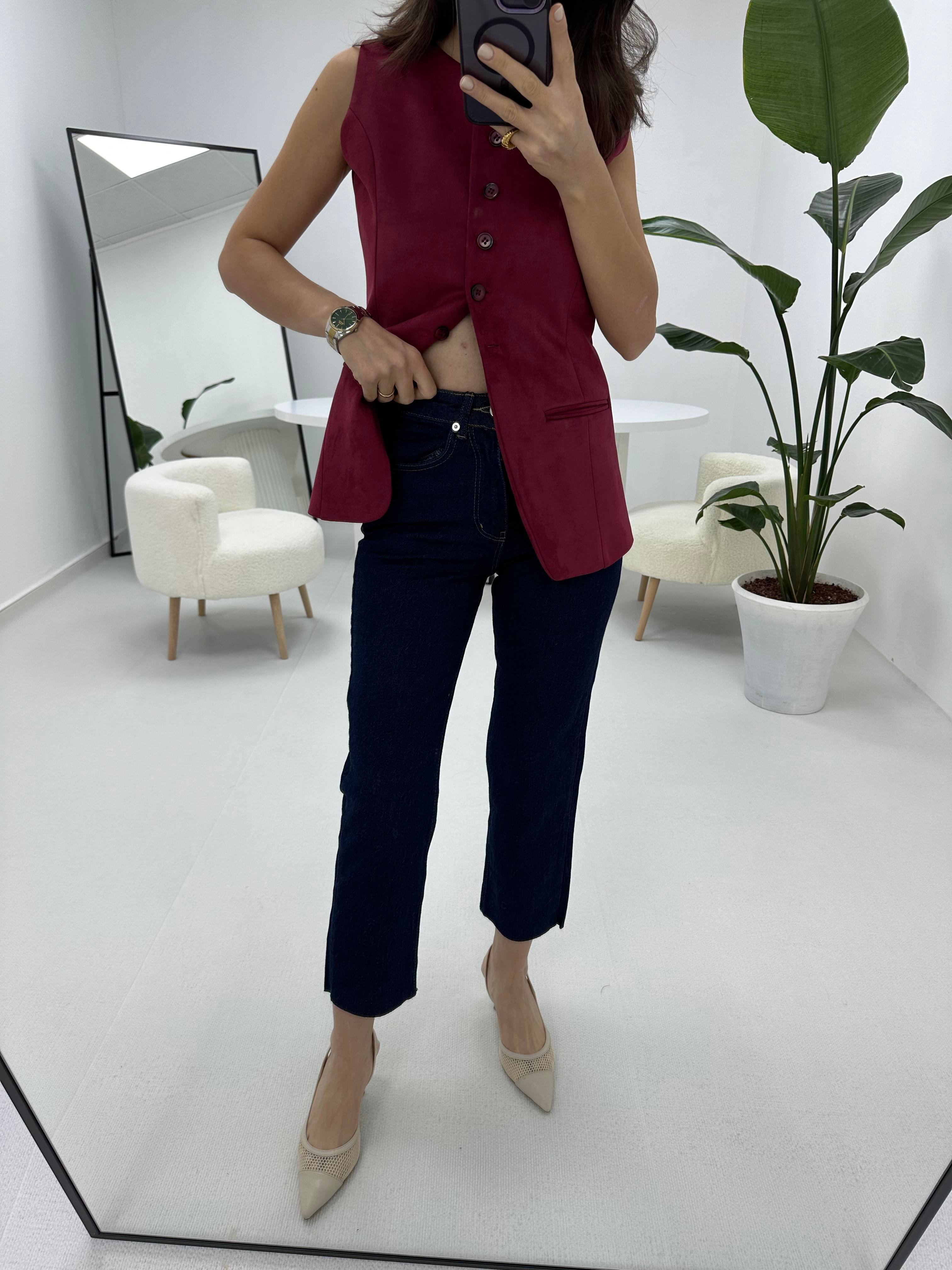 Kesik Paça Boyfit Lacivert Jean 