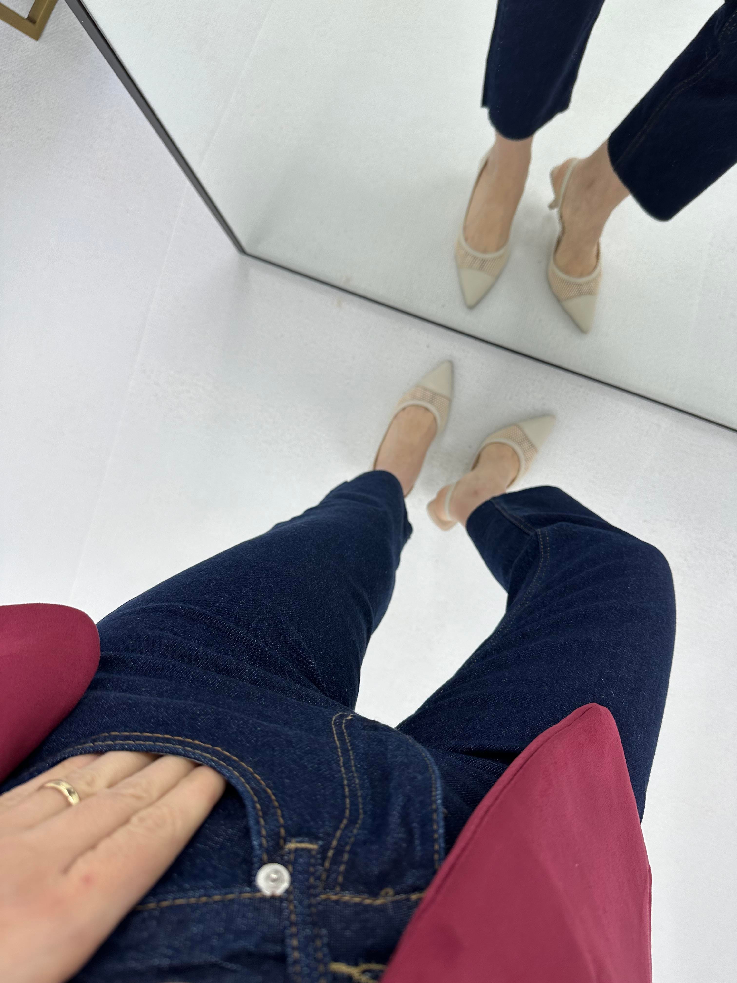 Kesik Paça Boyfit Lacivert Jean 