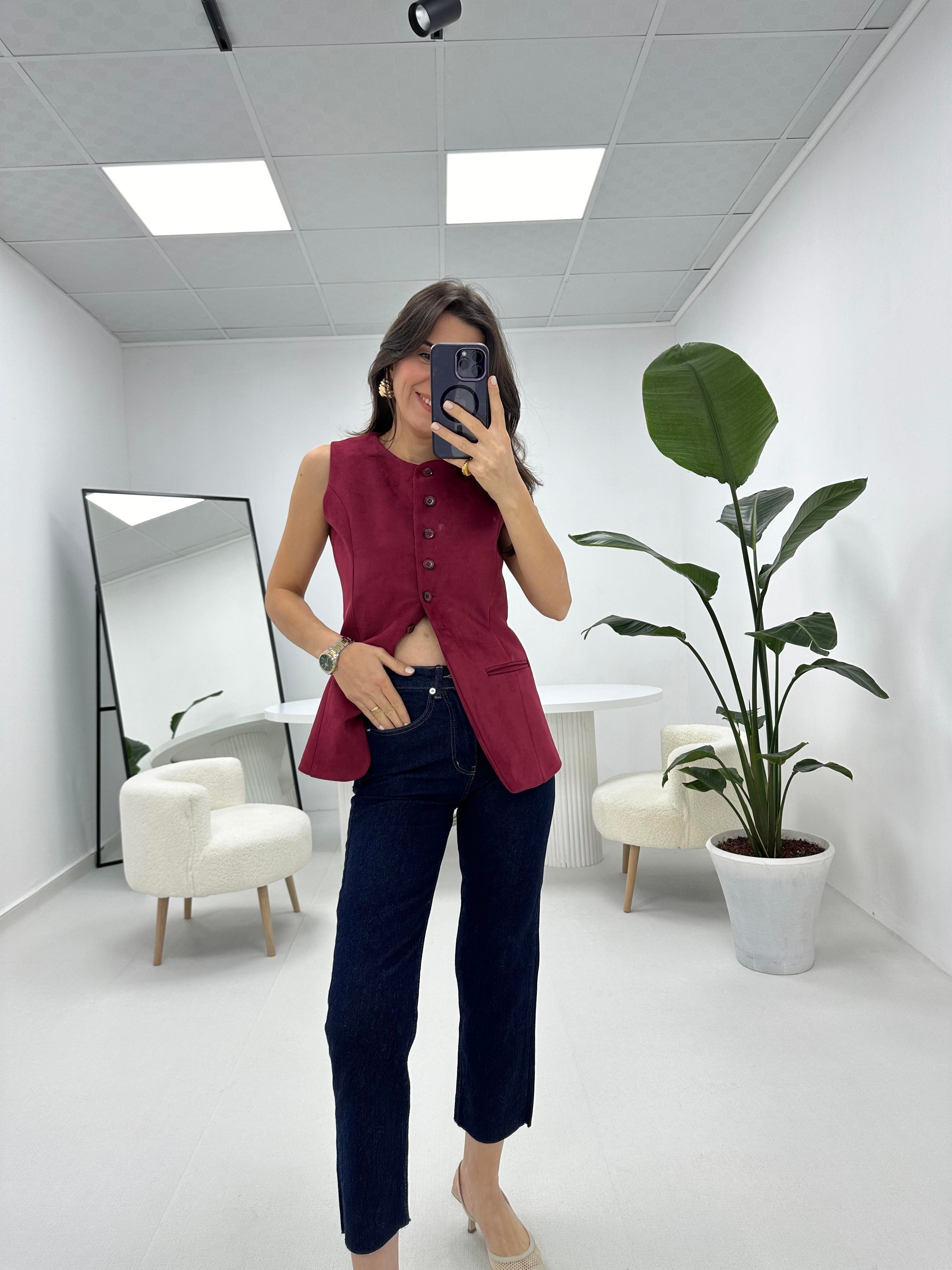 Kesik Paça Boyfit Lacivert Jean 