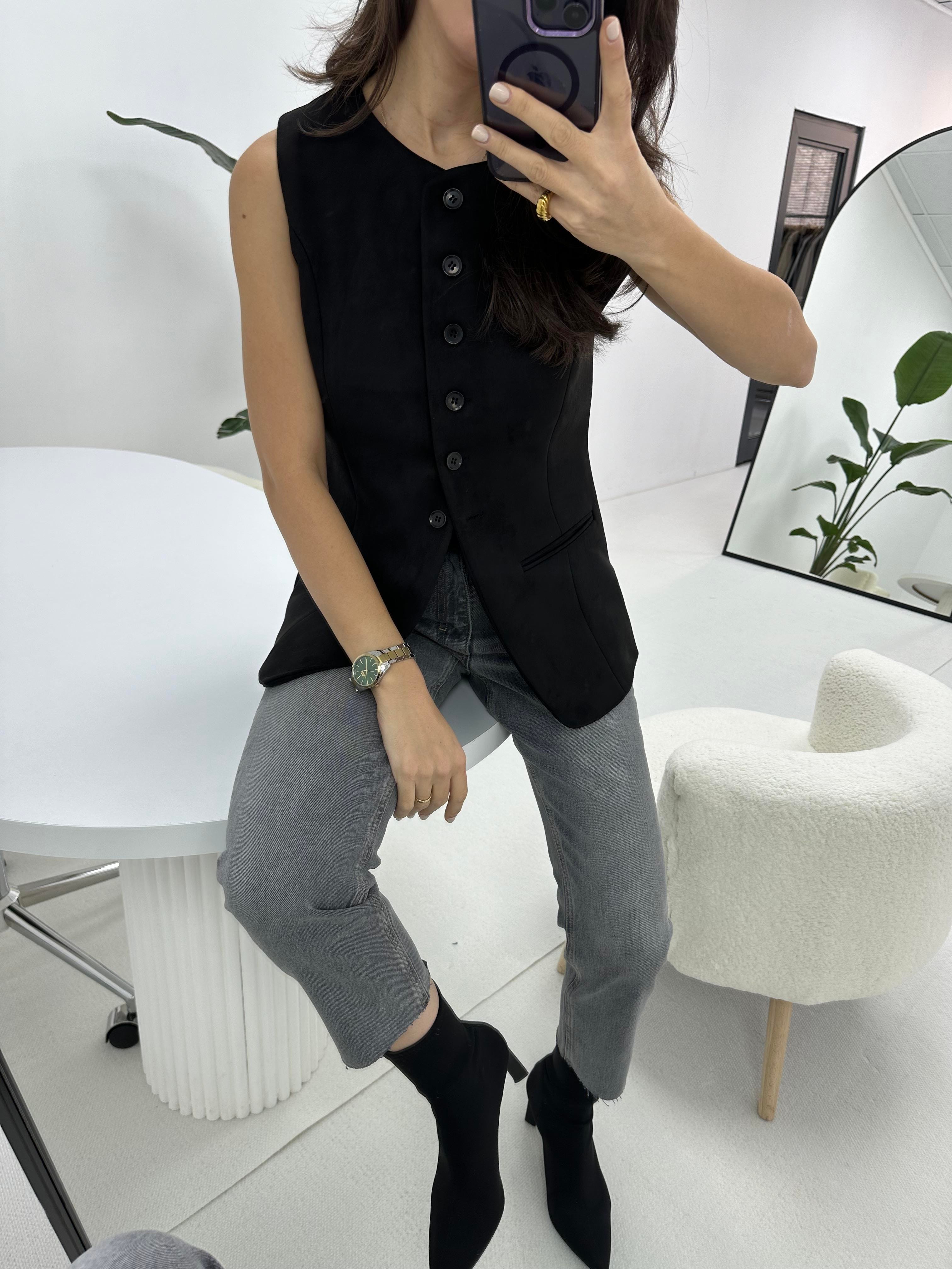 Kesik Paça Gri Boyfit Jean Pantolon