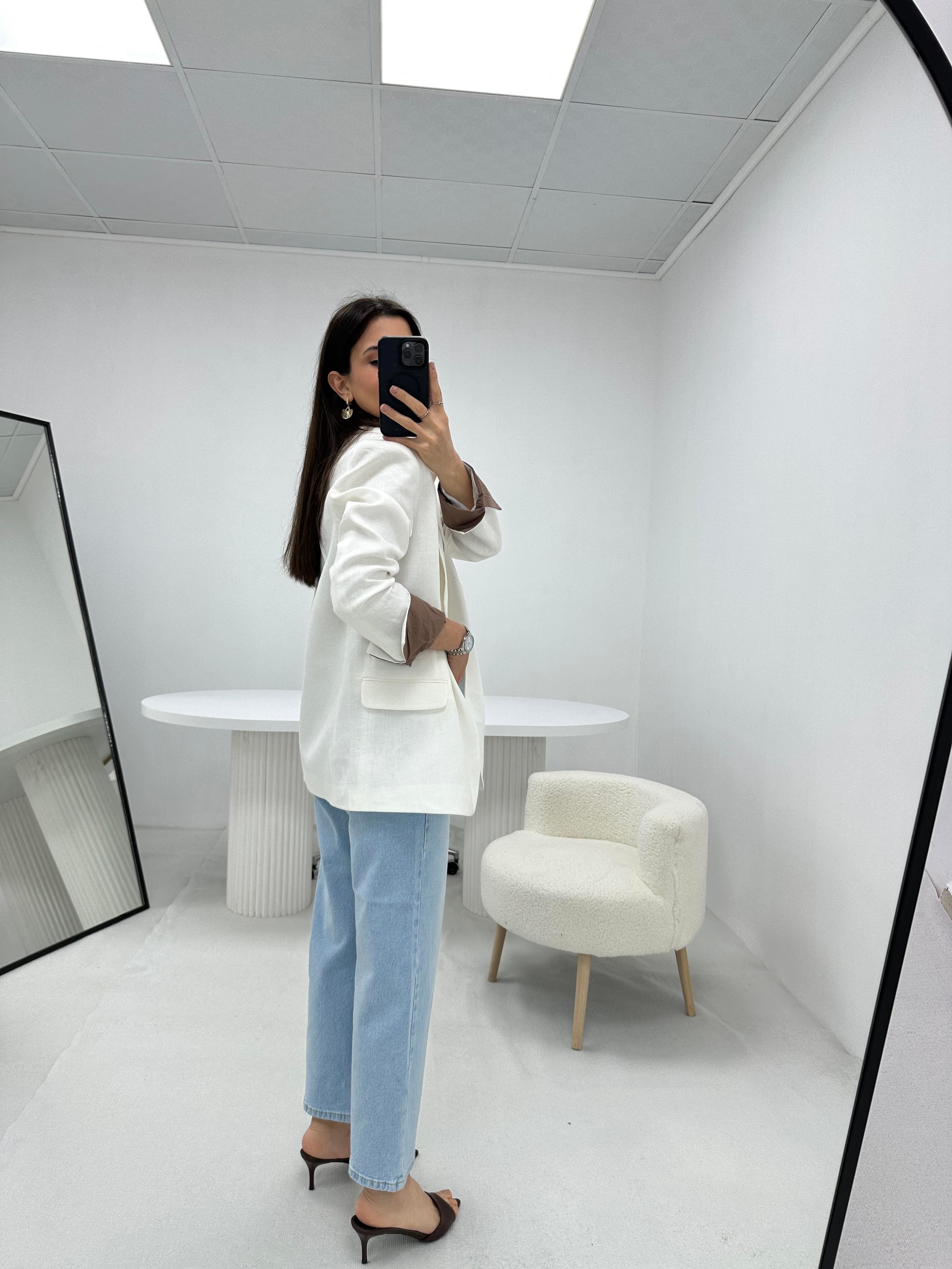 Keten Beyaz  Blazer Ceket 