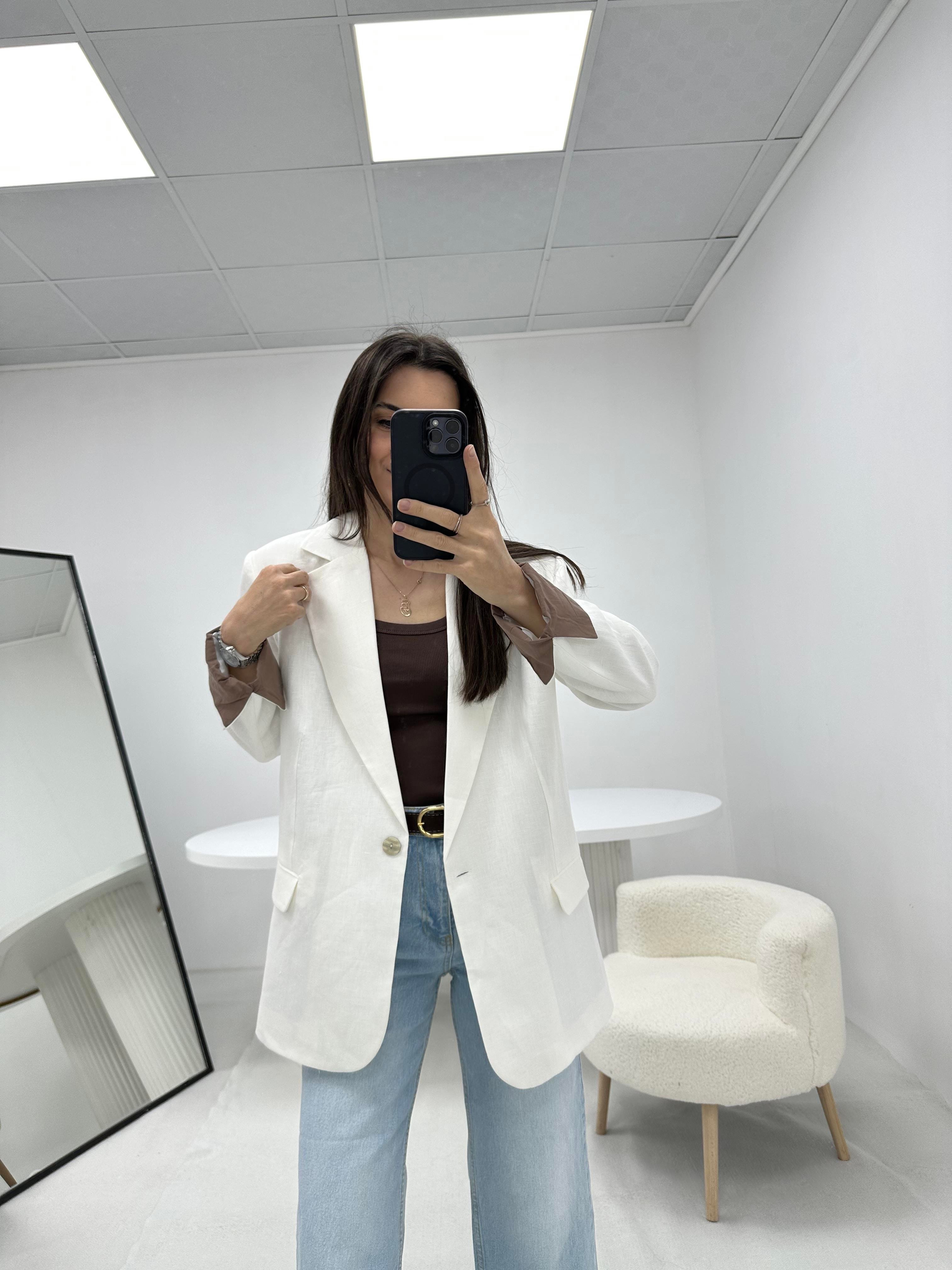 Keten Beyaz  Blazer Ceket 