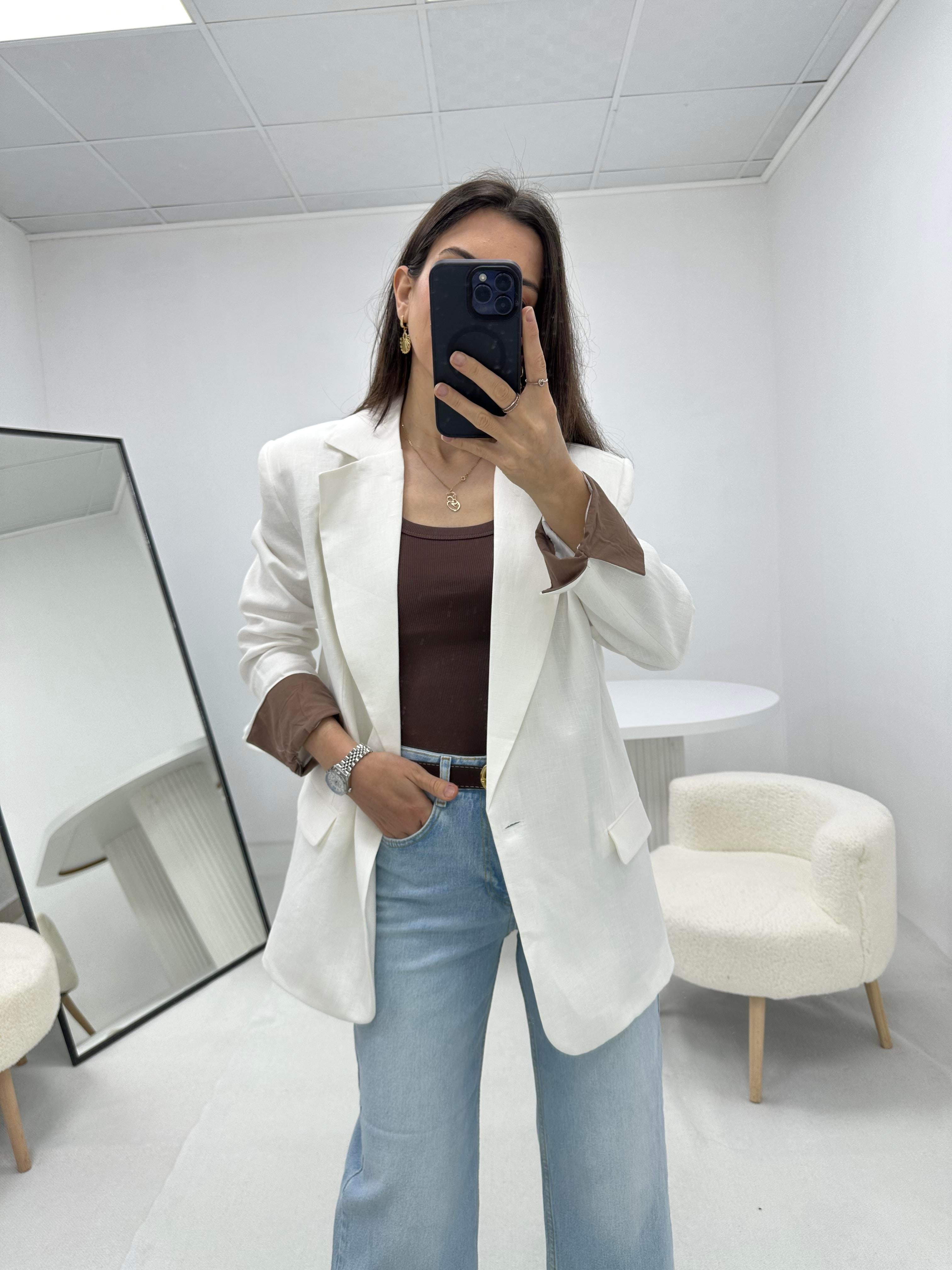 Keten Beyaz  Blazer Ceket 