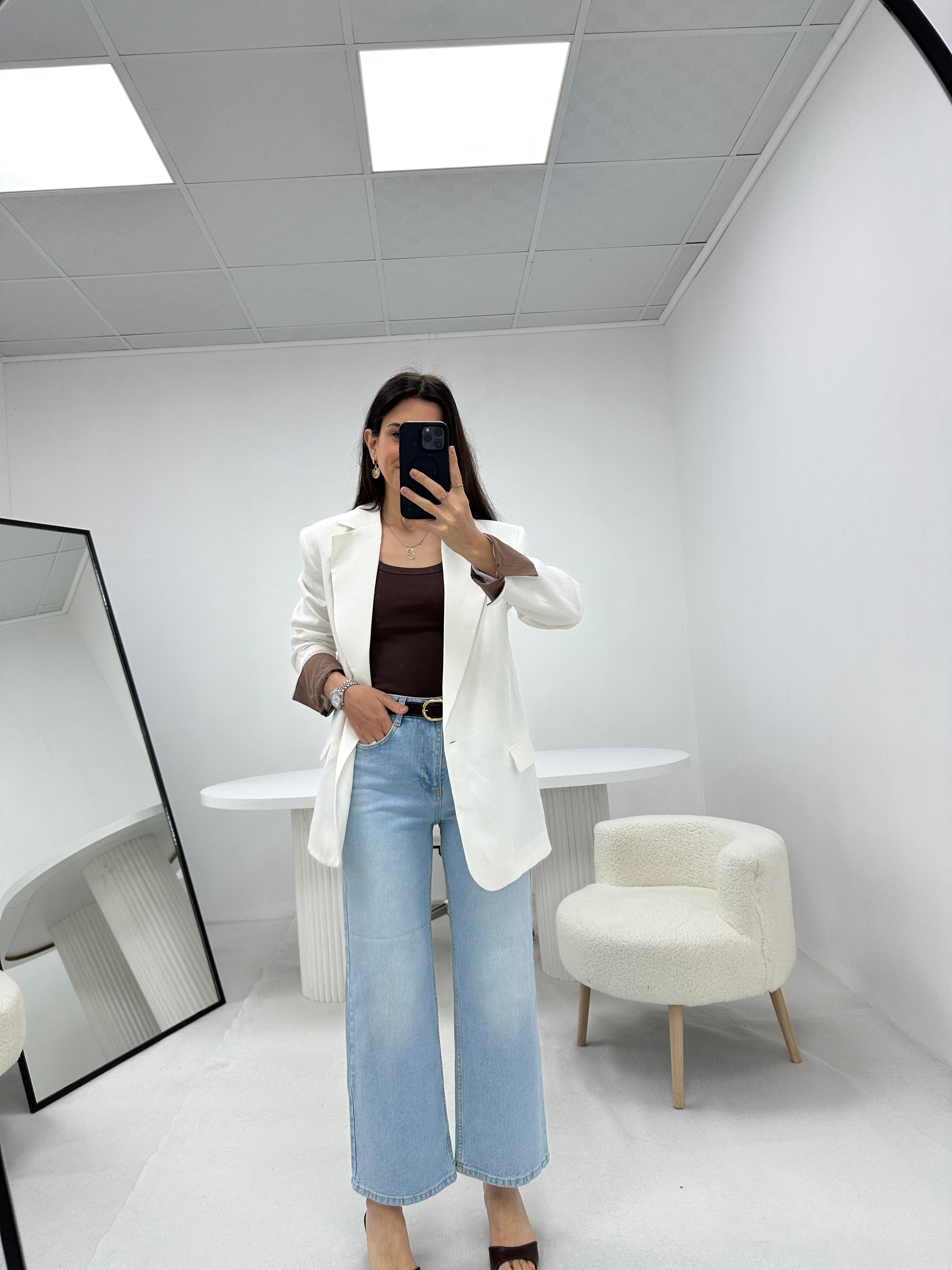 Keten Beyaz  Blazer Ceket 