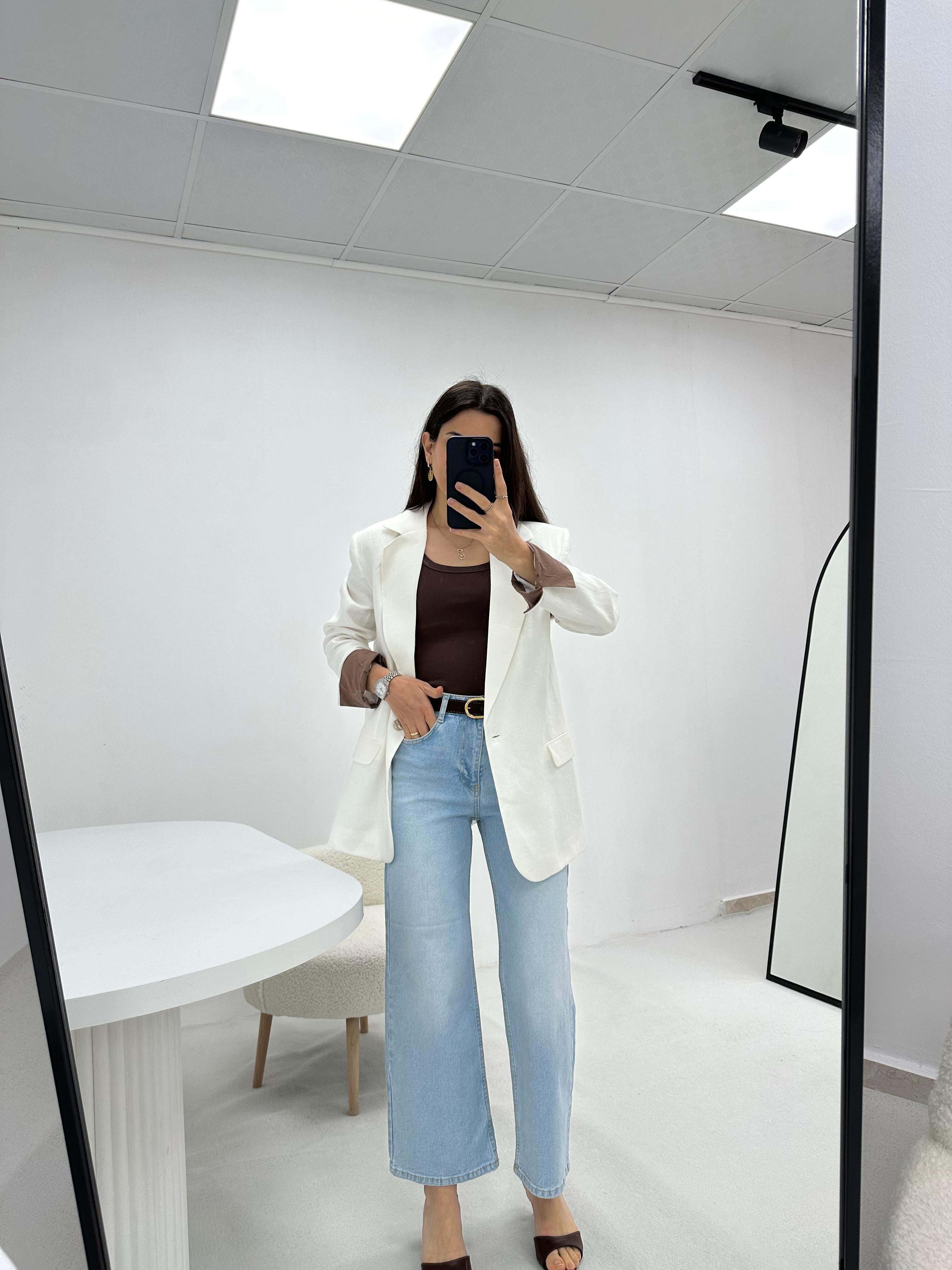 Keten Beyaz  Blazer Ceket 