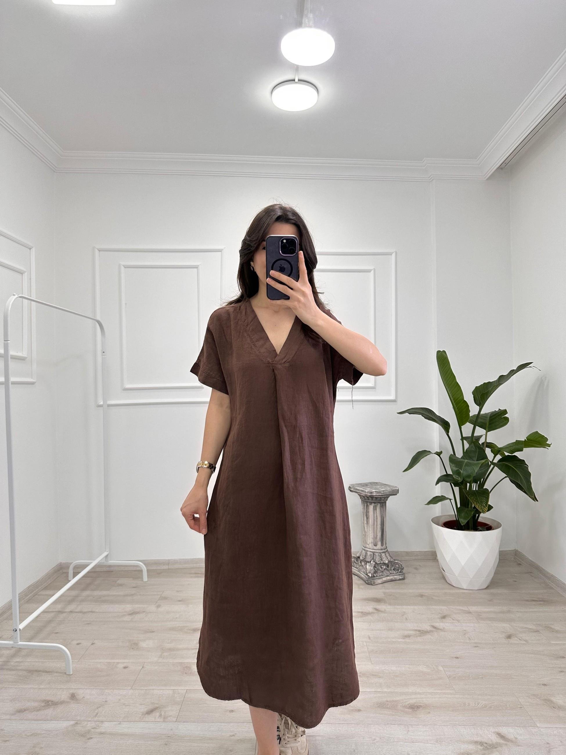 KETEN V YAKA ELBİSE 