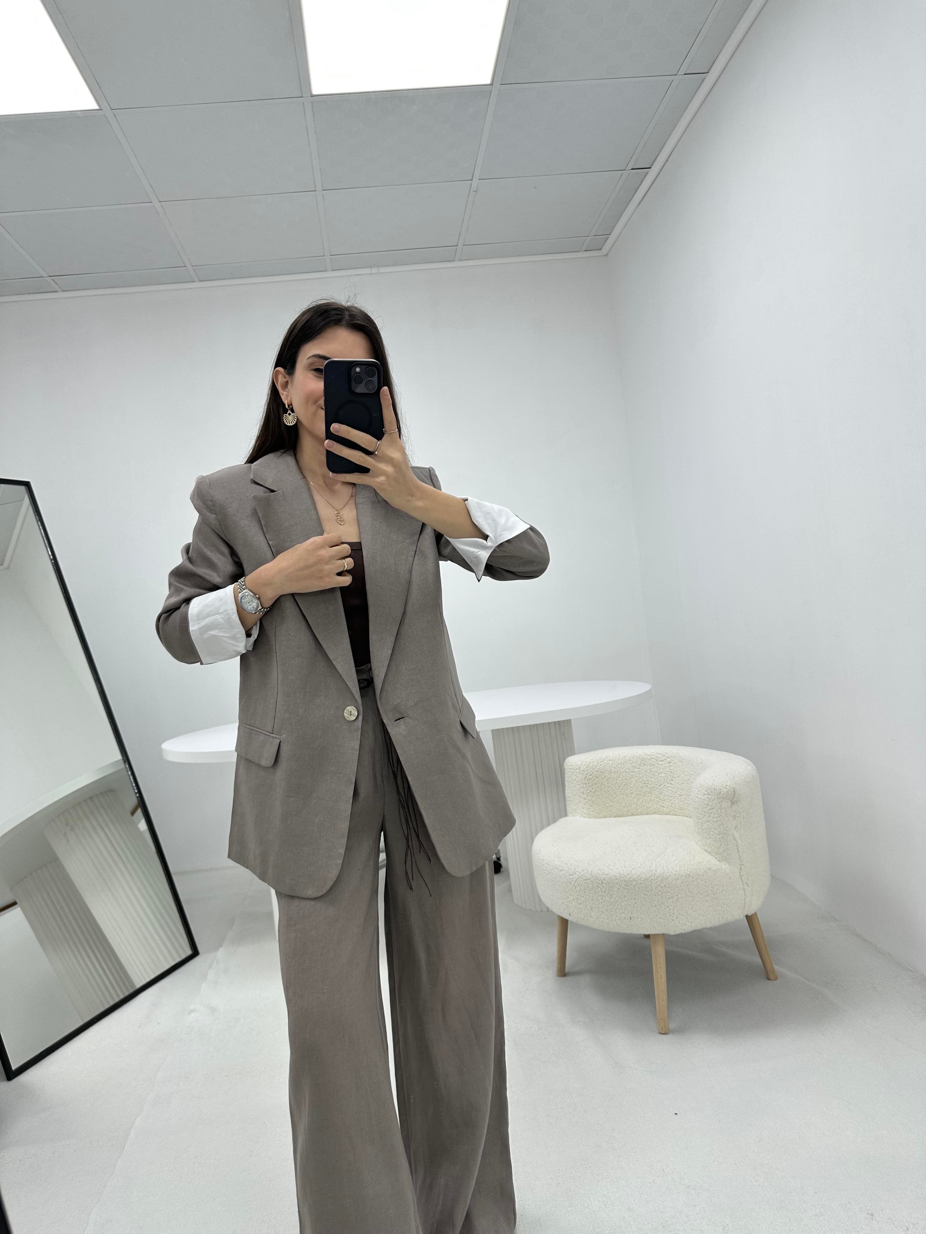 Keten Vizon Blazer Ceket 