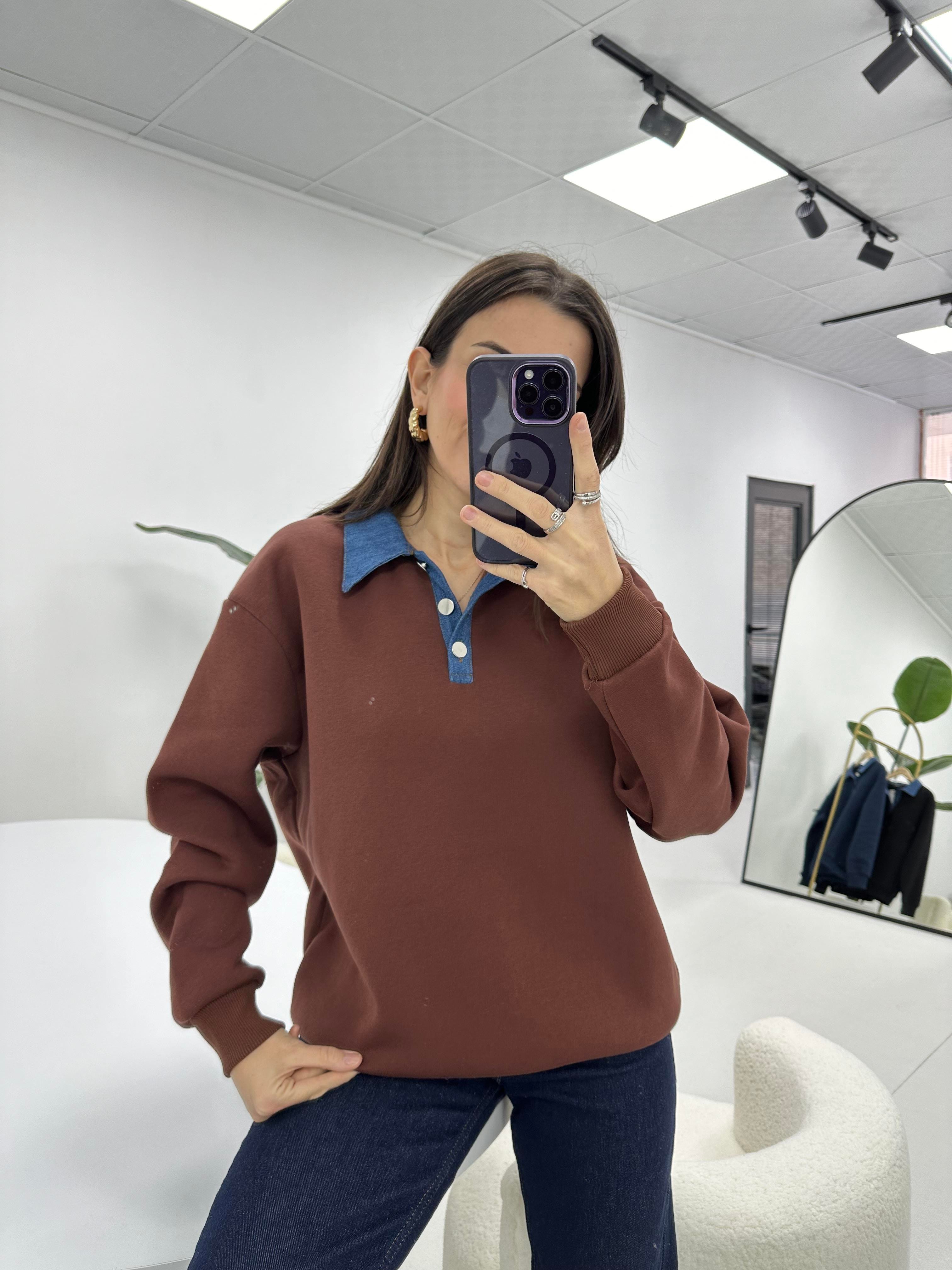 Kot Yaka Detaylı Sweat