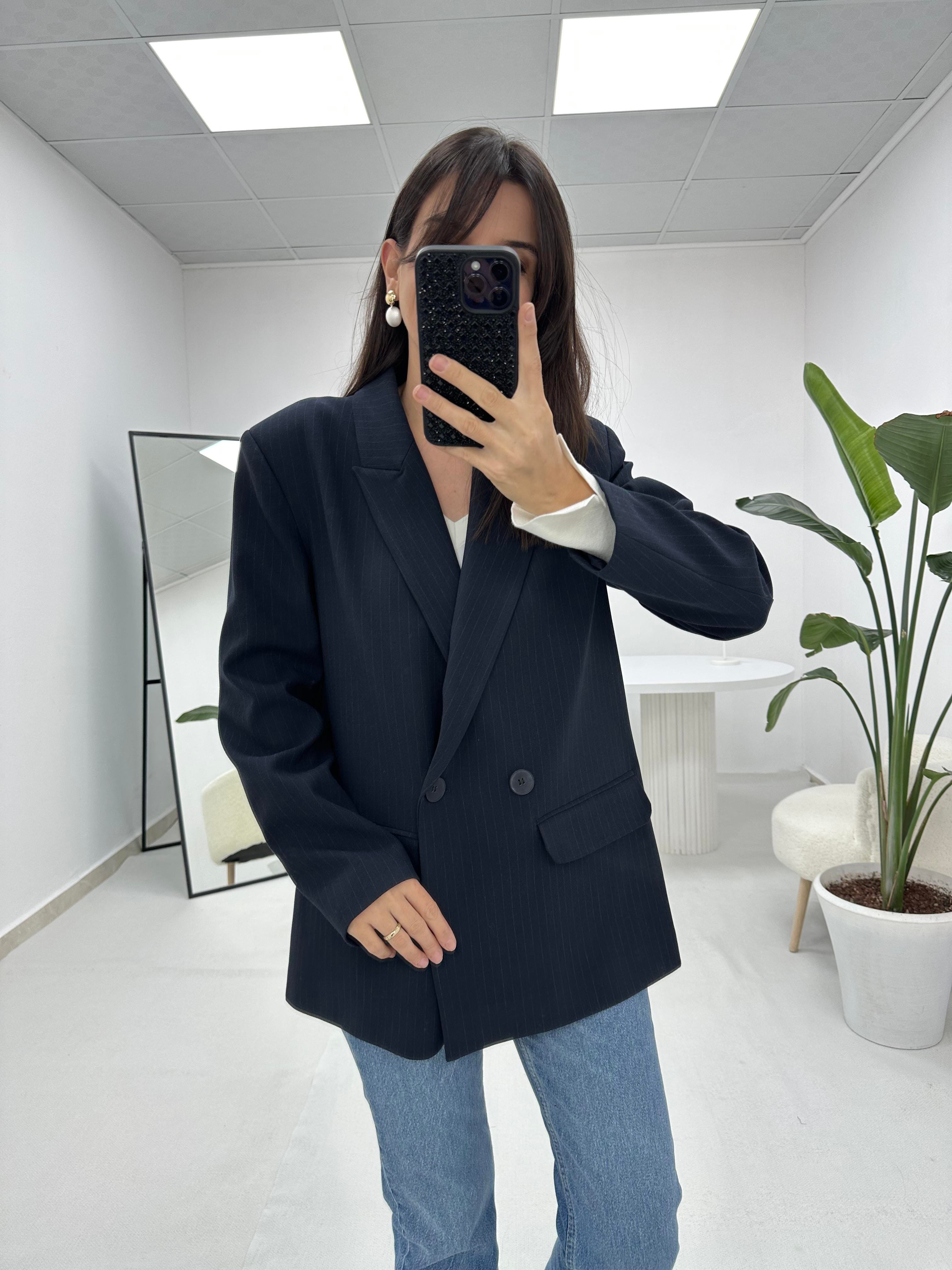 Lacivert Çizgili Blazer Ceket 