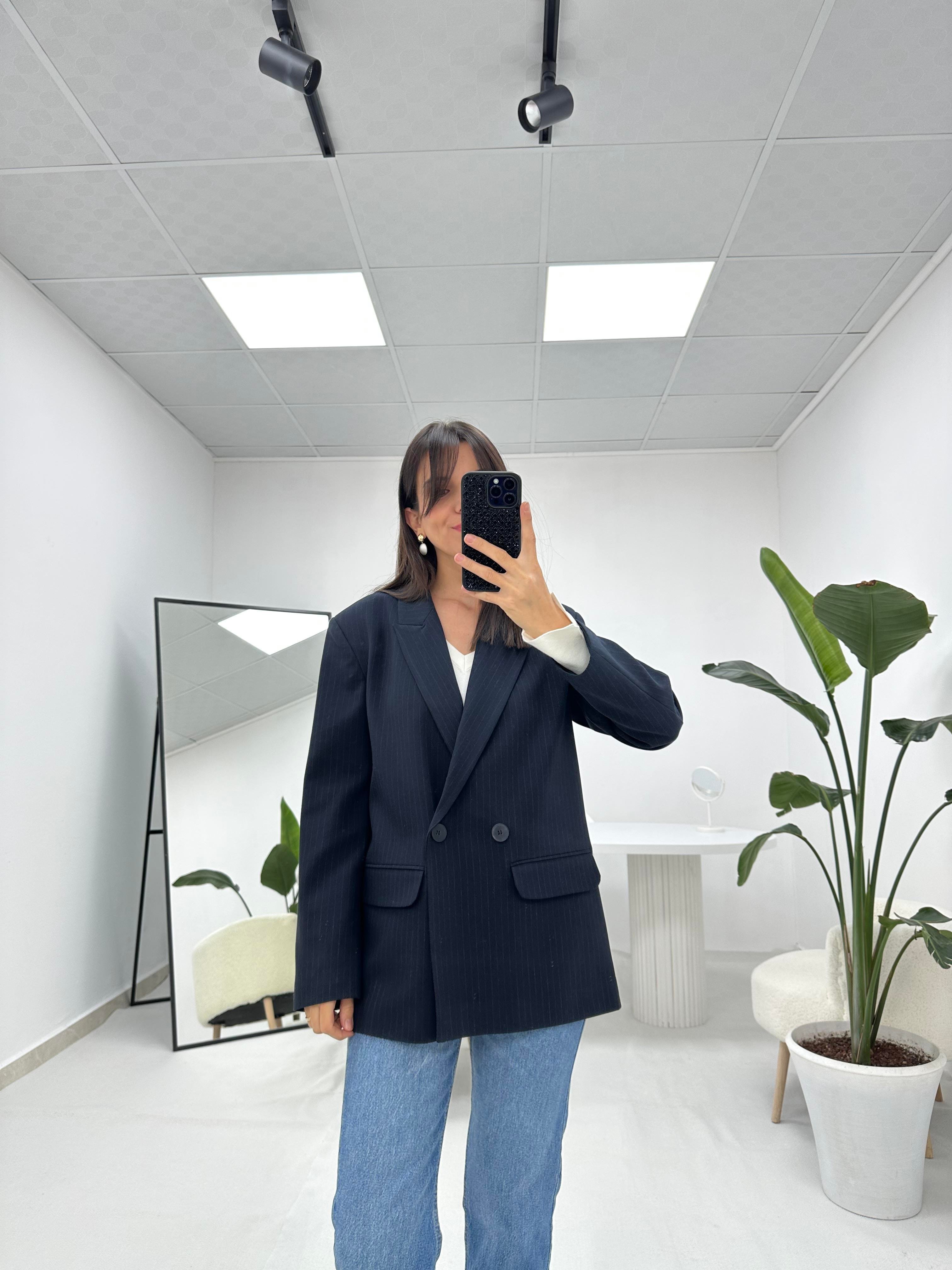 Lacivert Çizgili Blazer Ceket 