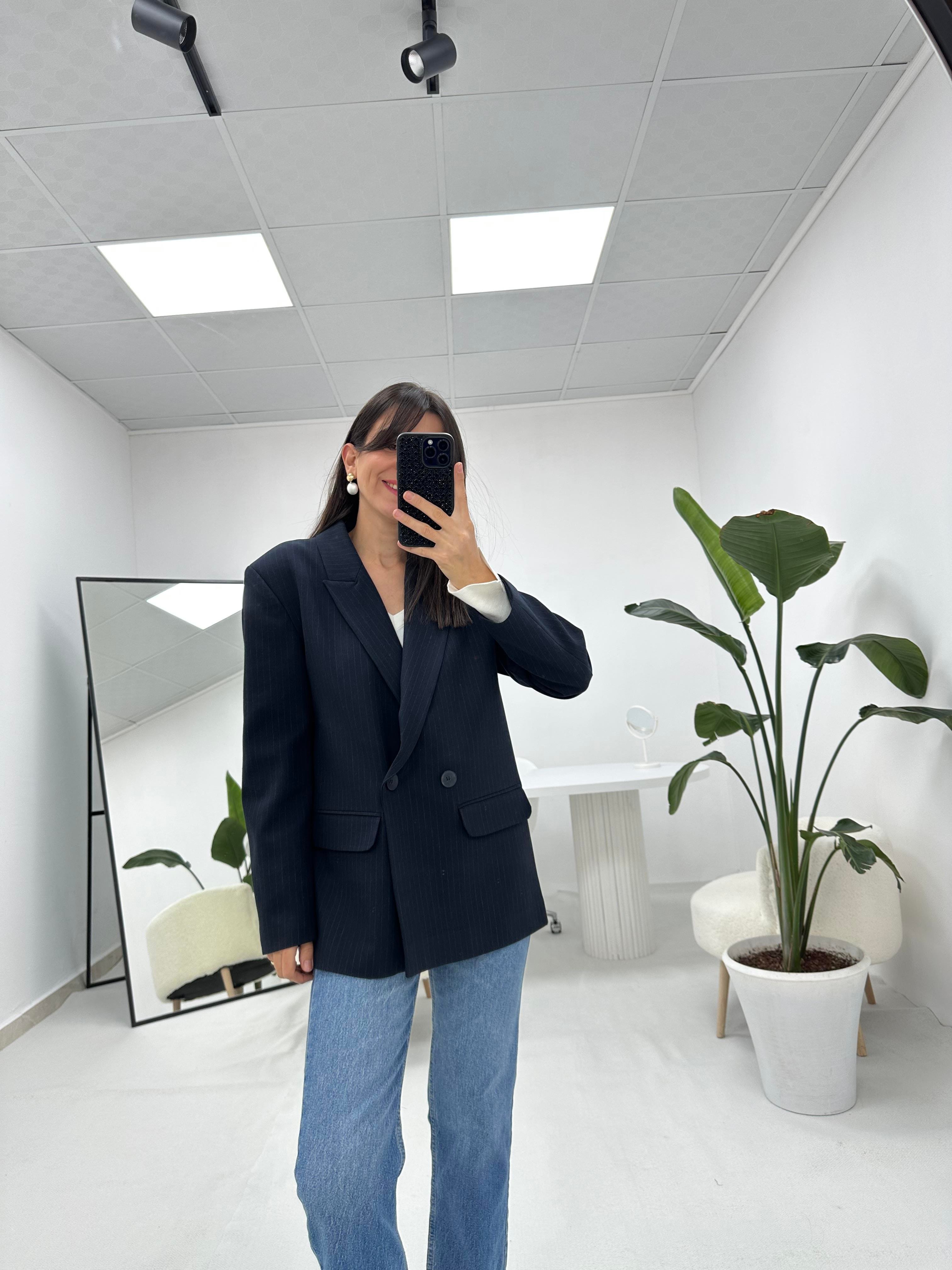 Lacivert Çizgili Blazer Ceket 