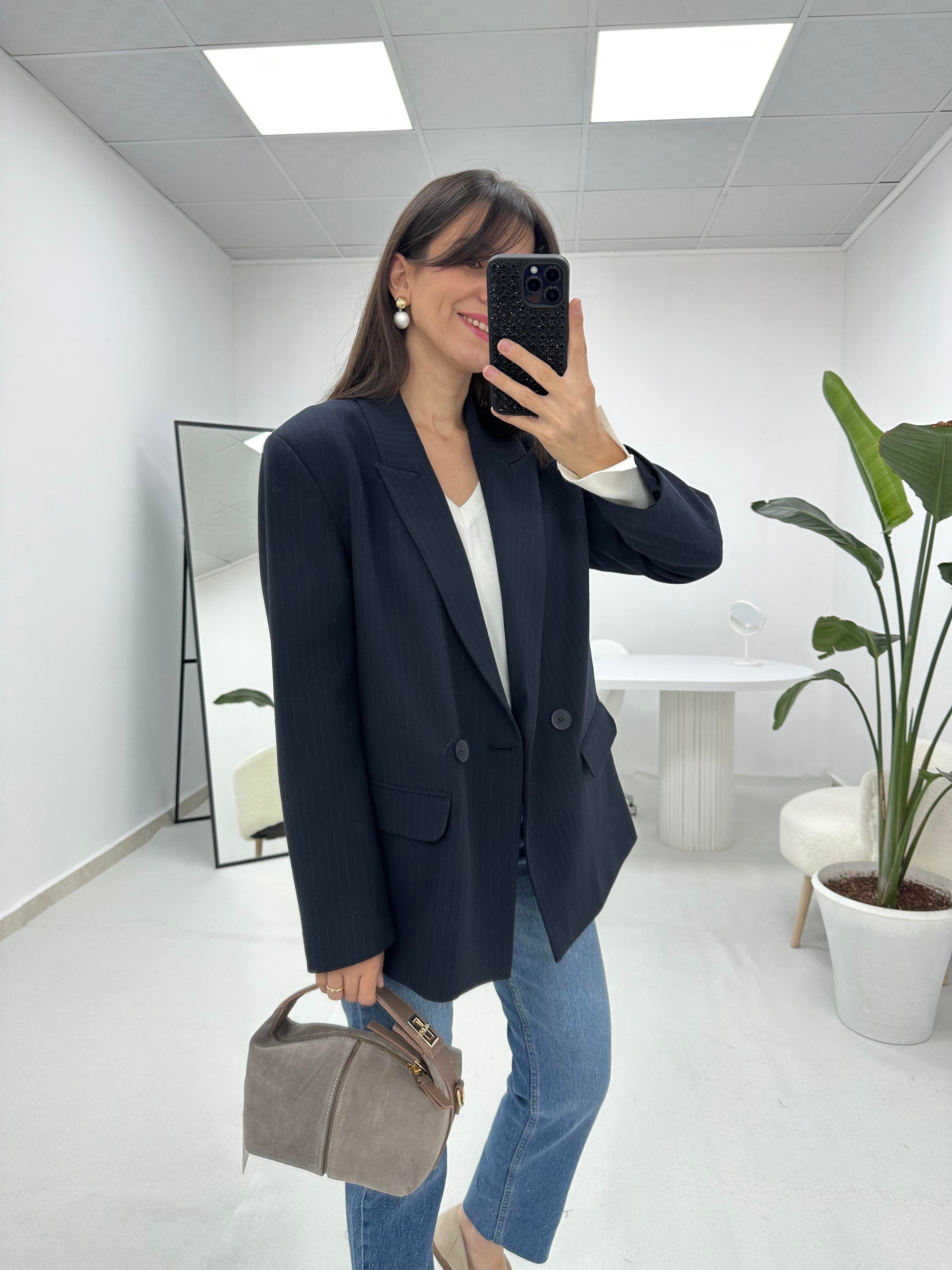 Lacivert Çizgili Blazer Ceket 