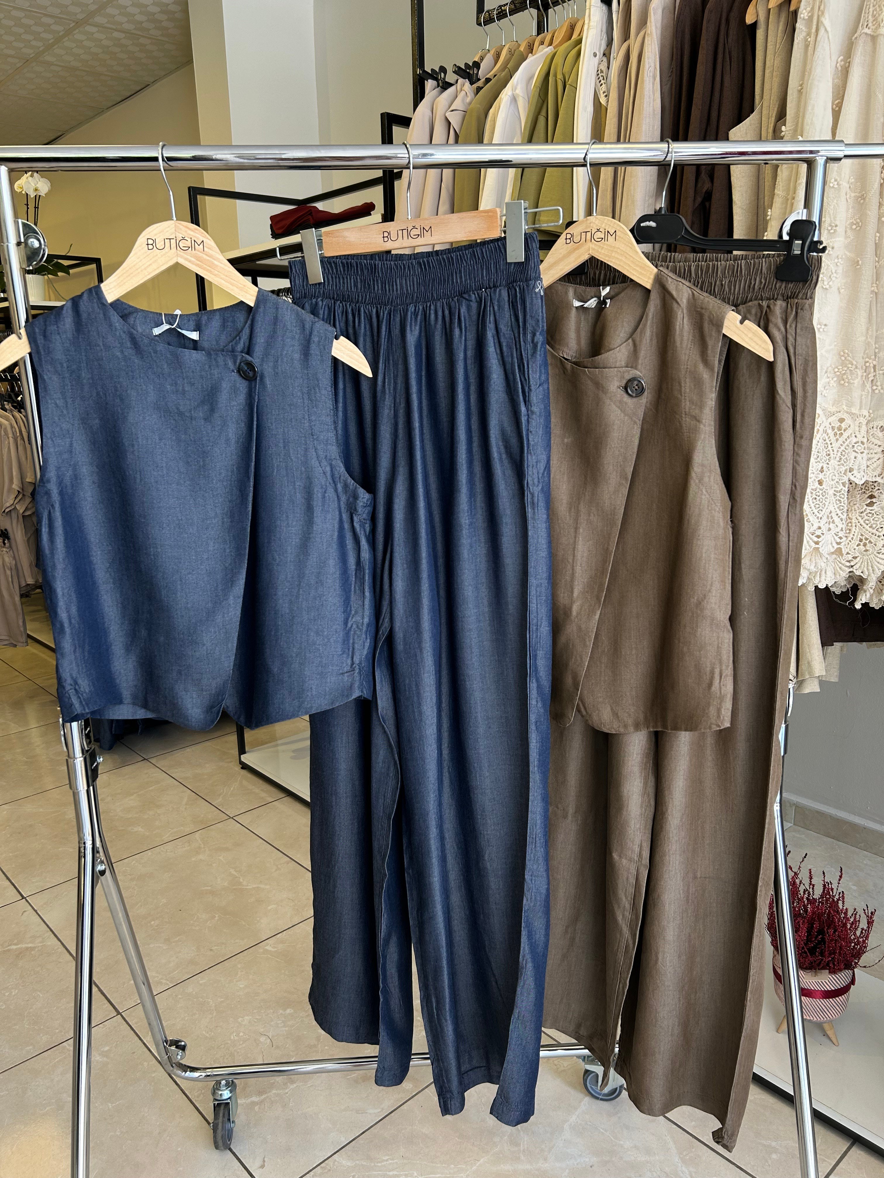 Lacivert Yelek Pantolon Denim Takım