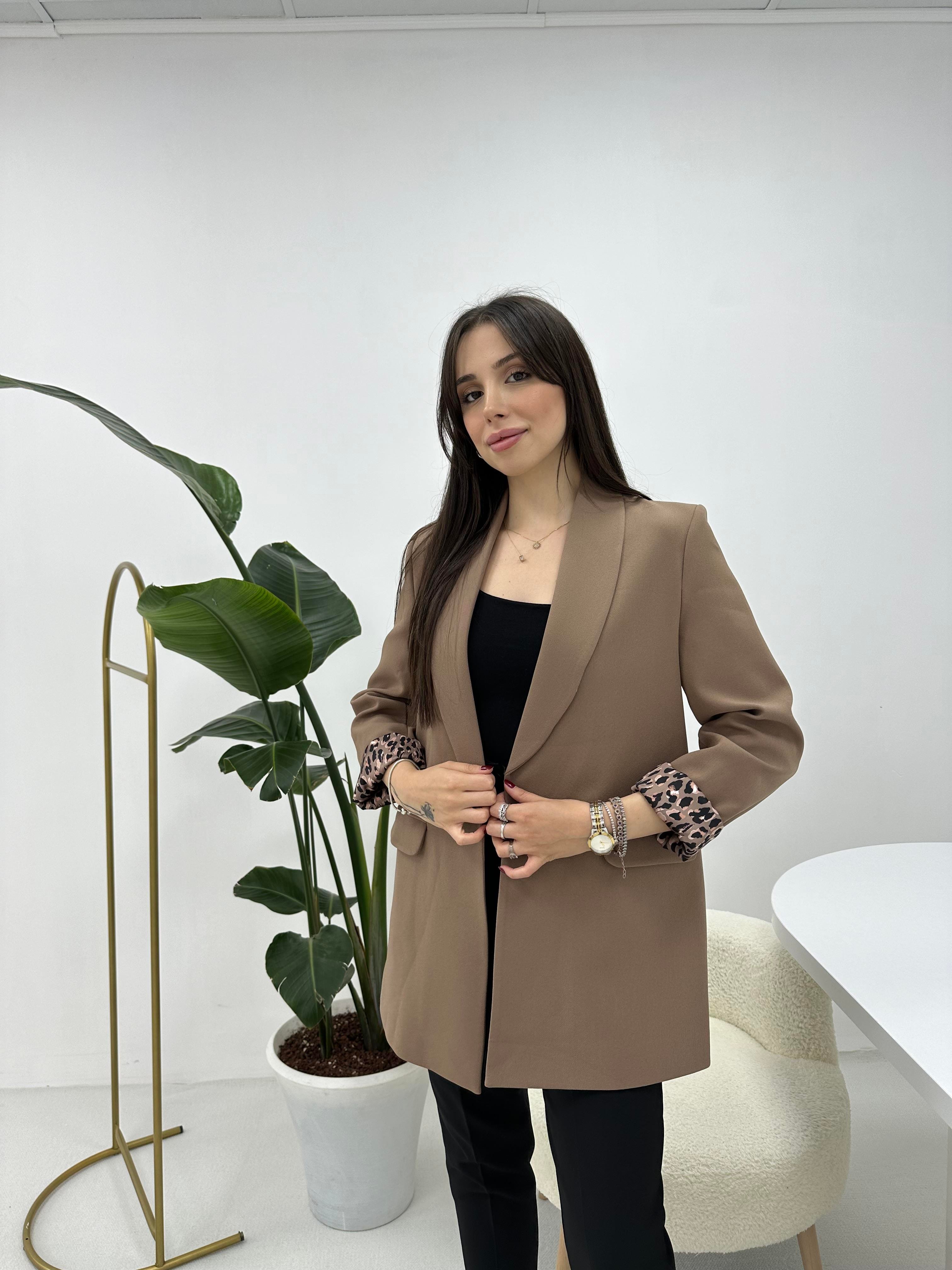 Leopar Astarlı Kahve Ceket 