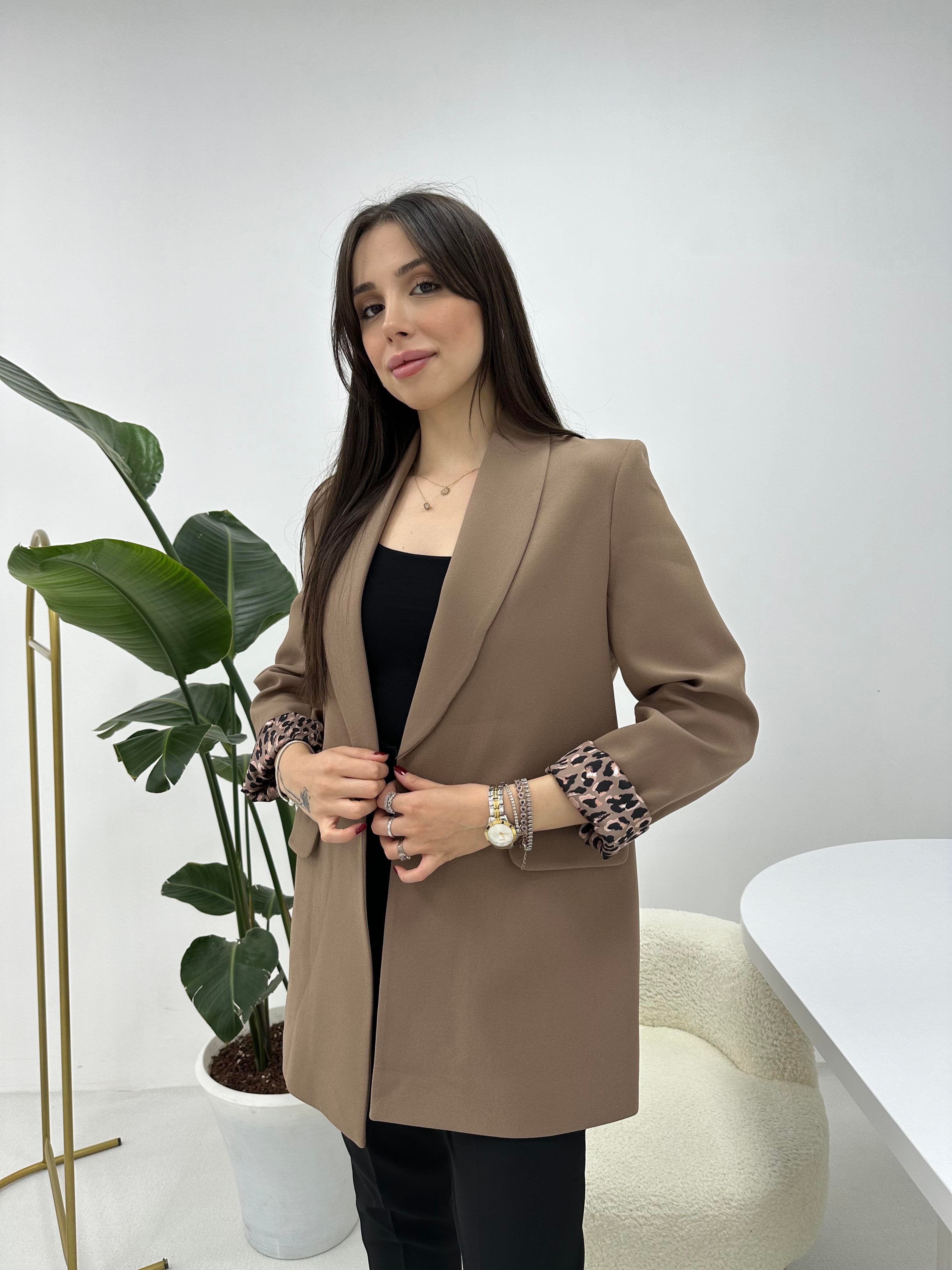 Leopar Astarlı Kahve Ceket 