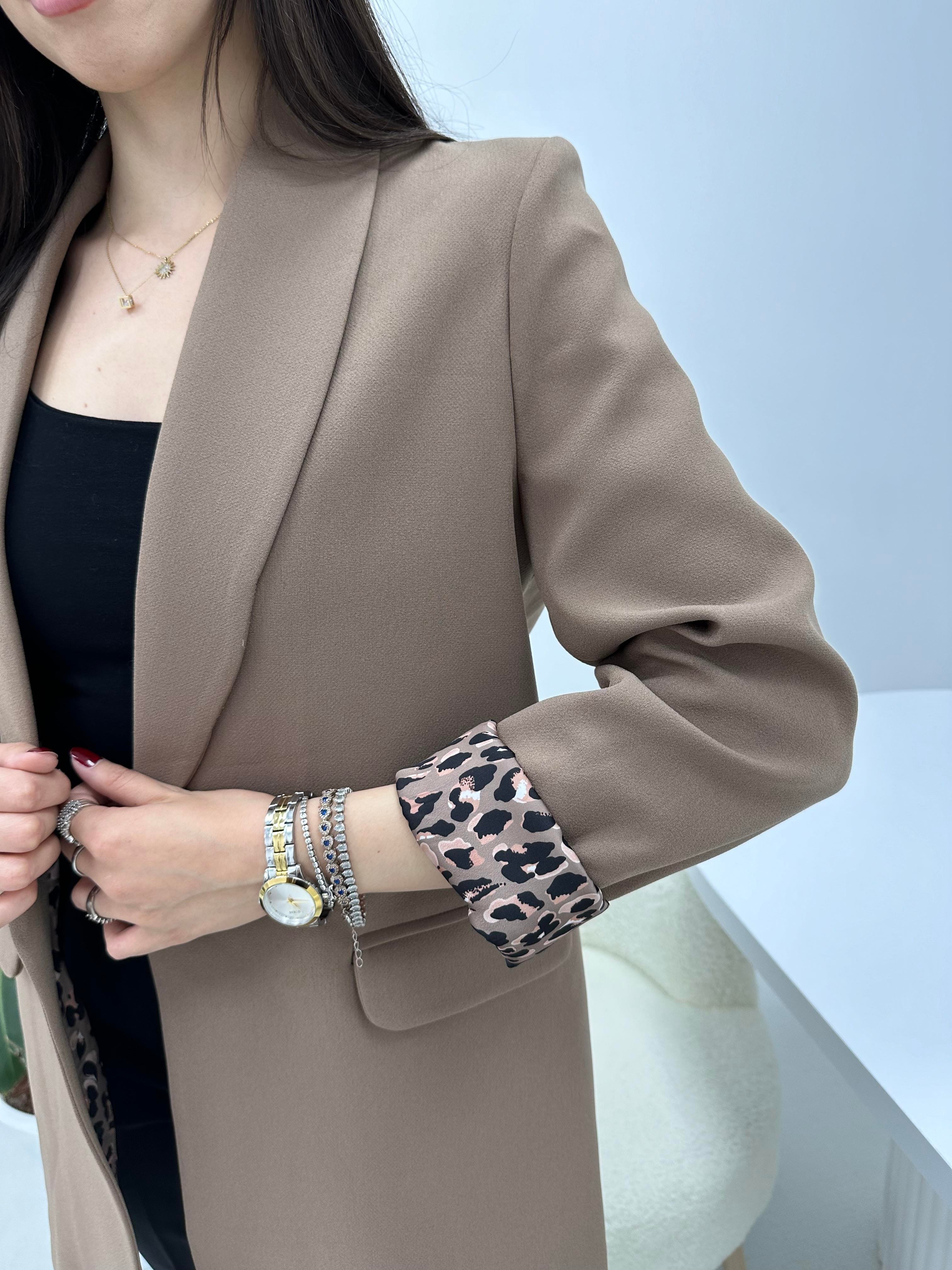 Leopar Astarlı Kahve Ceket 