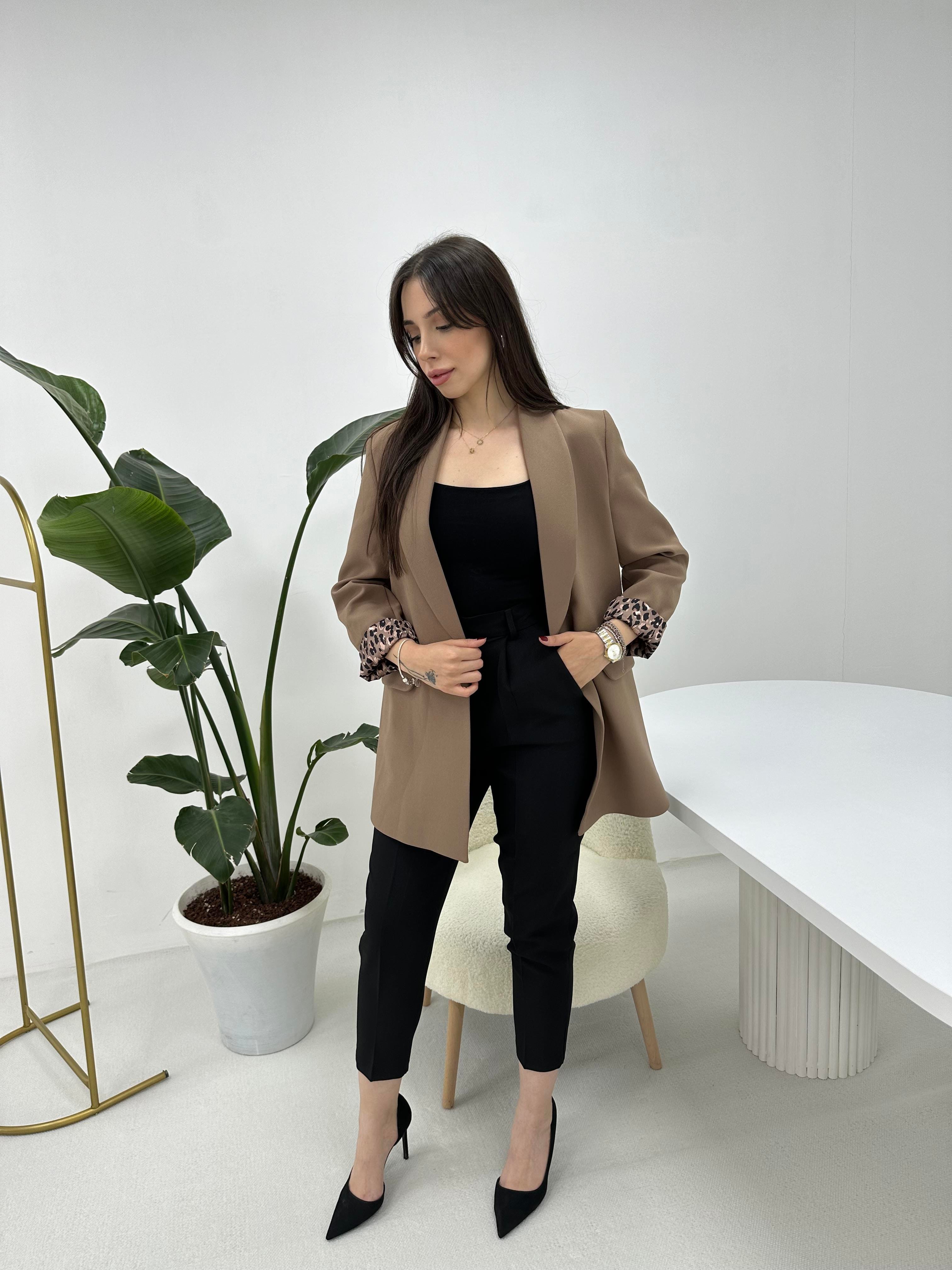 Leopar Astarlı Kahve Ceket 