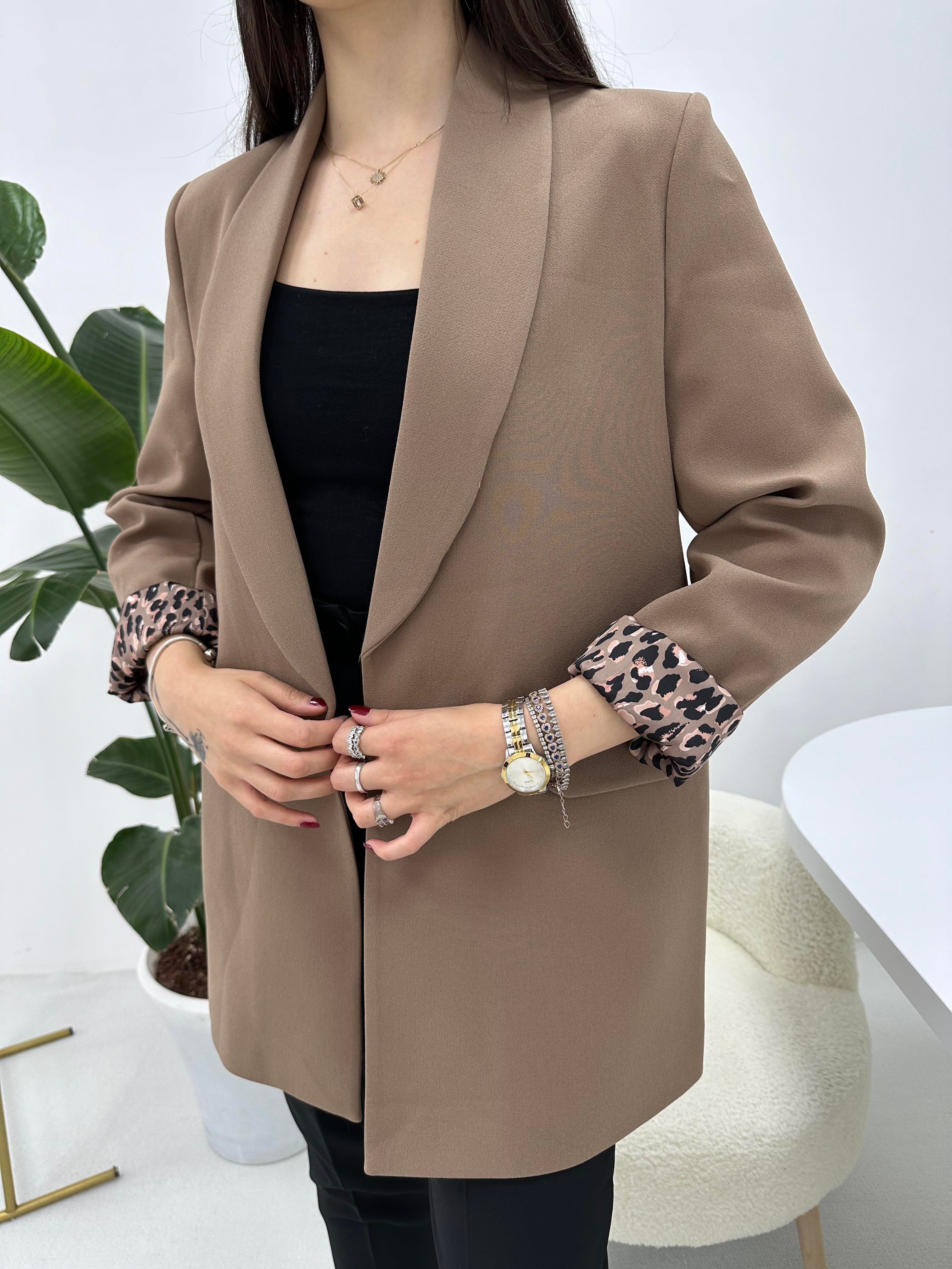 Leopar Astarlı Kahve Ceket 