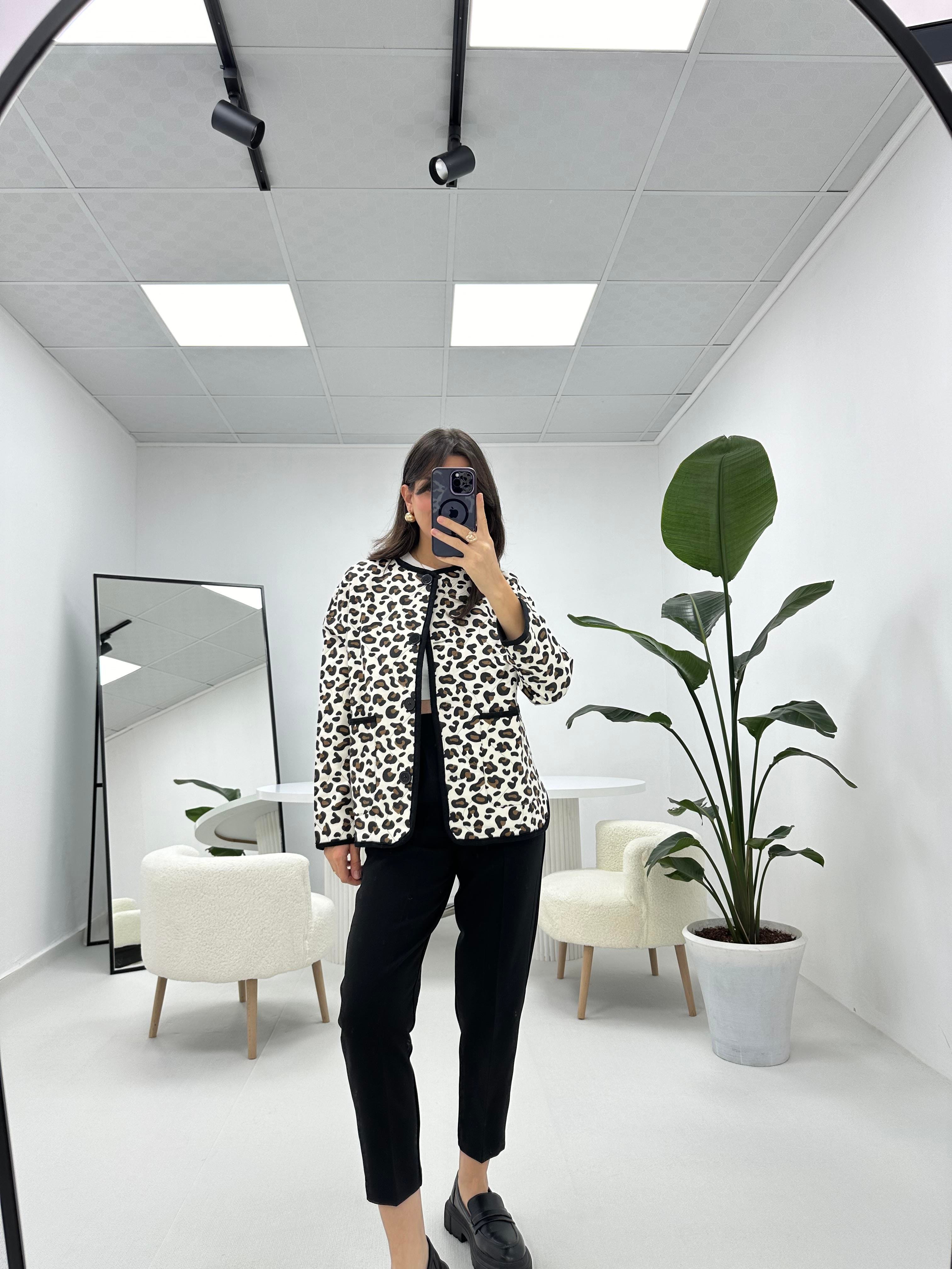 Leopar Desenli Bomber Ceket 