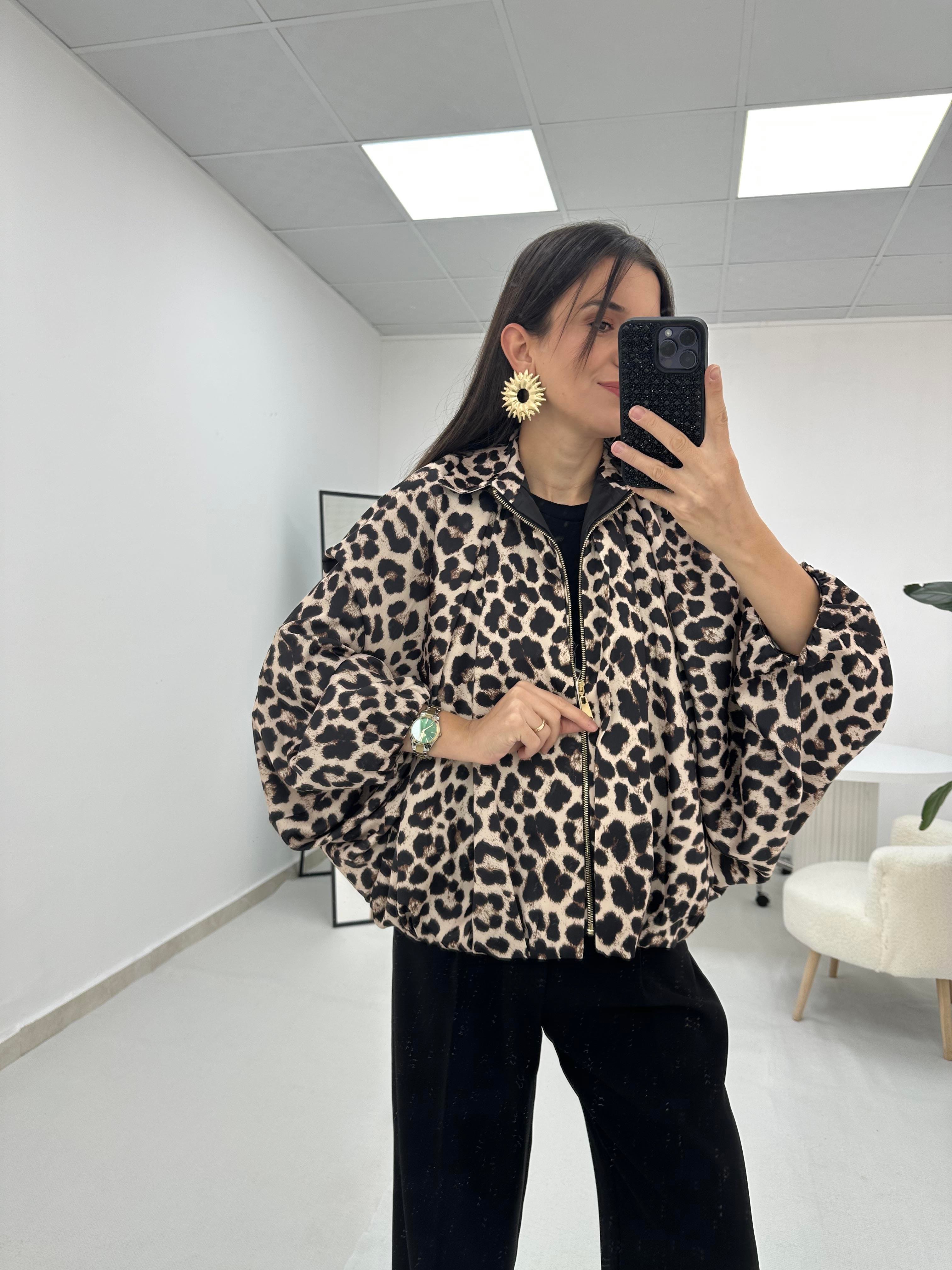 Leopar Desenli Bomber Ceket 