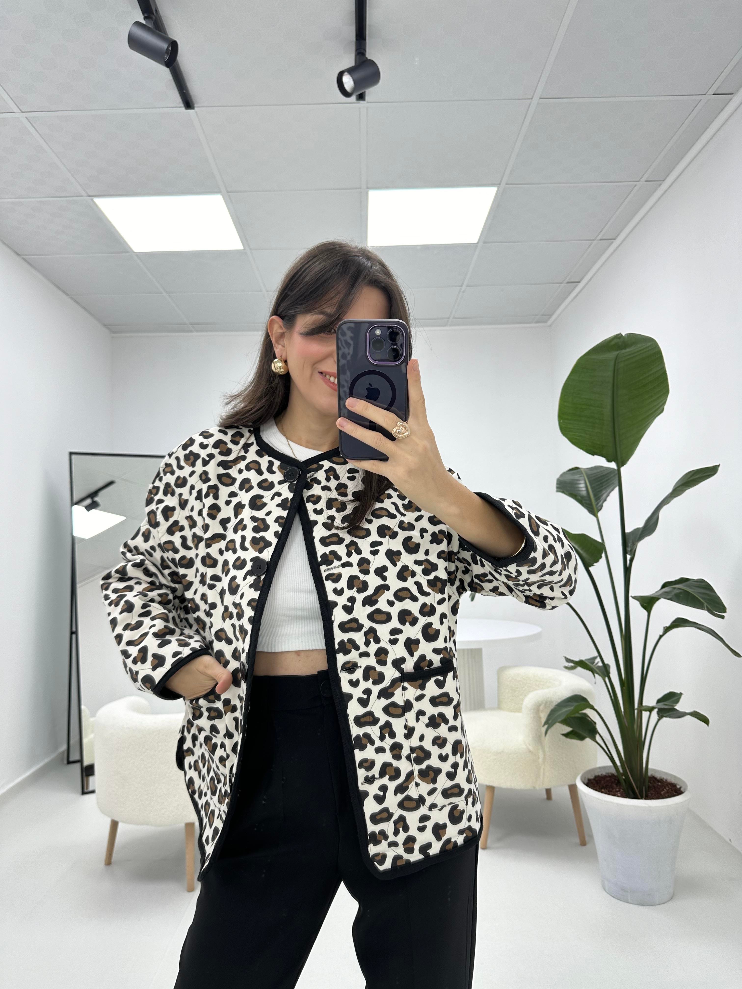 Leopar Desenli Bomber Ceket 