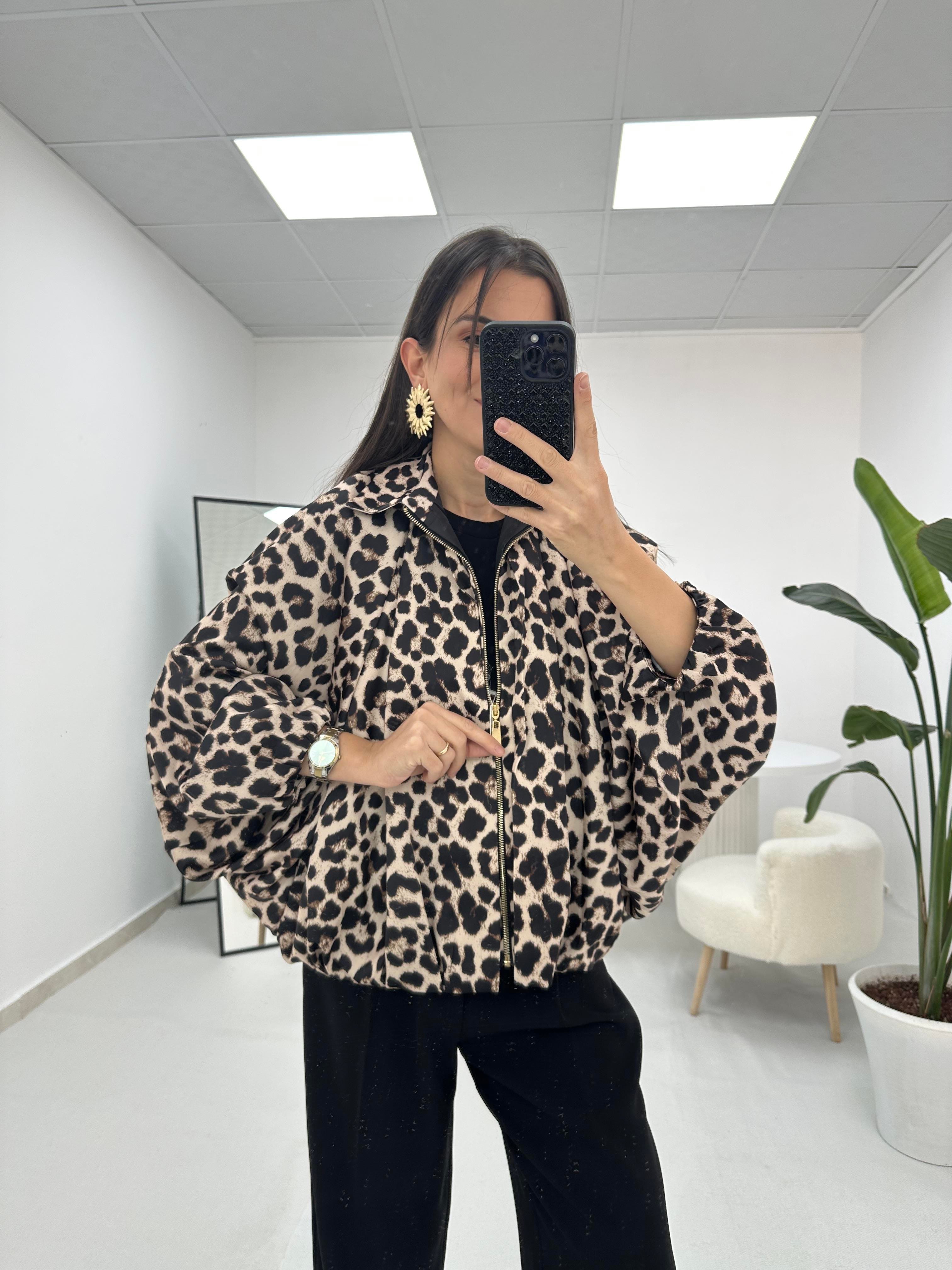 Leopar Desenli Bomber Ceket 