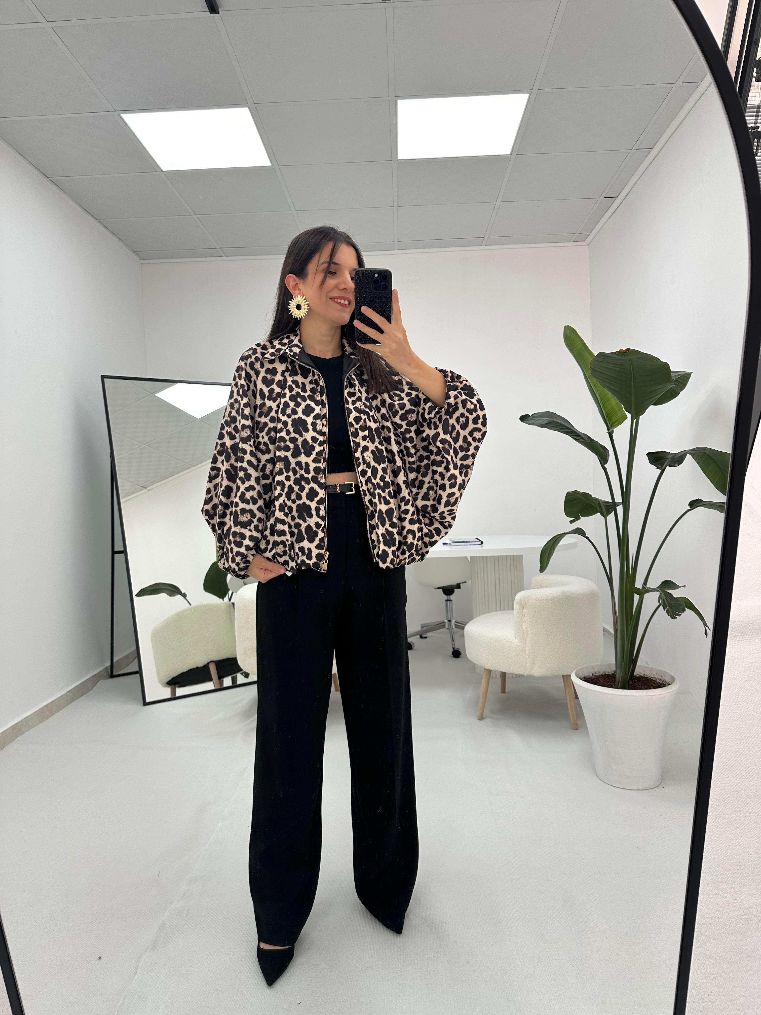 Leopar Desenli Bomber Ceket 