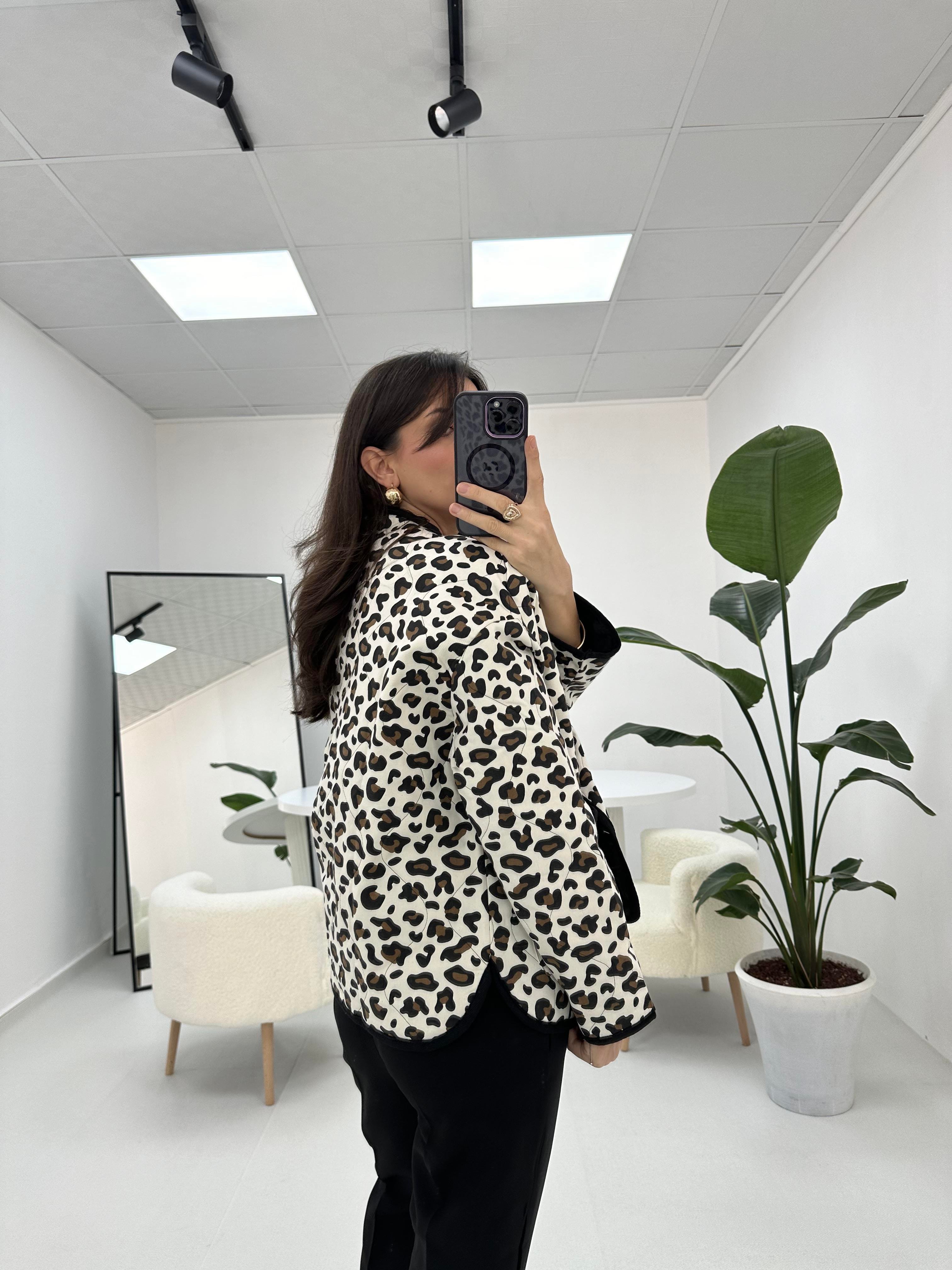 Leopar Desenli Bomber Ceket 
