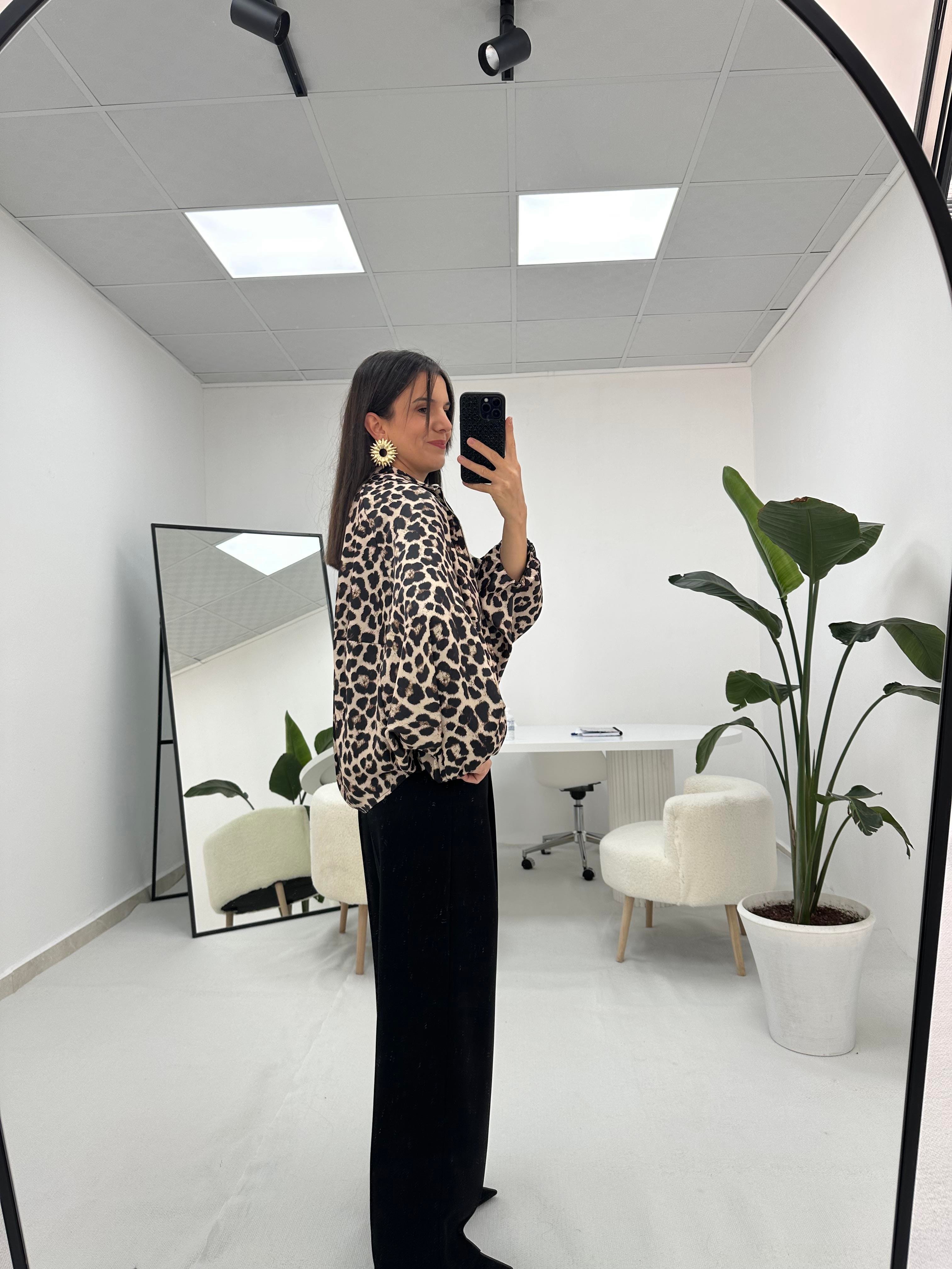 Leopar Desenli Bomber Ceket 