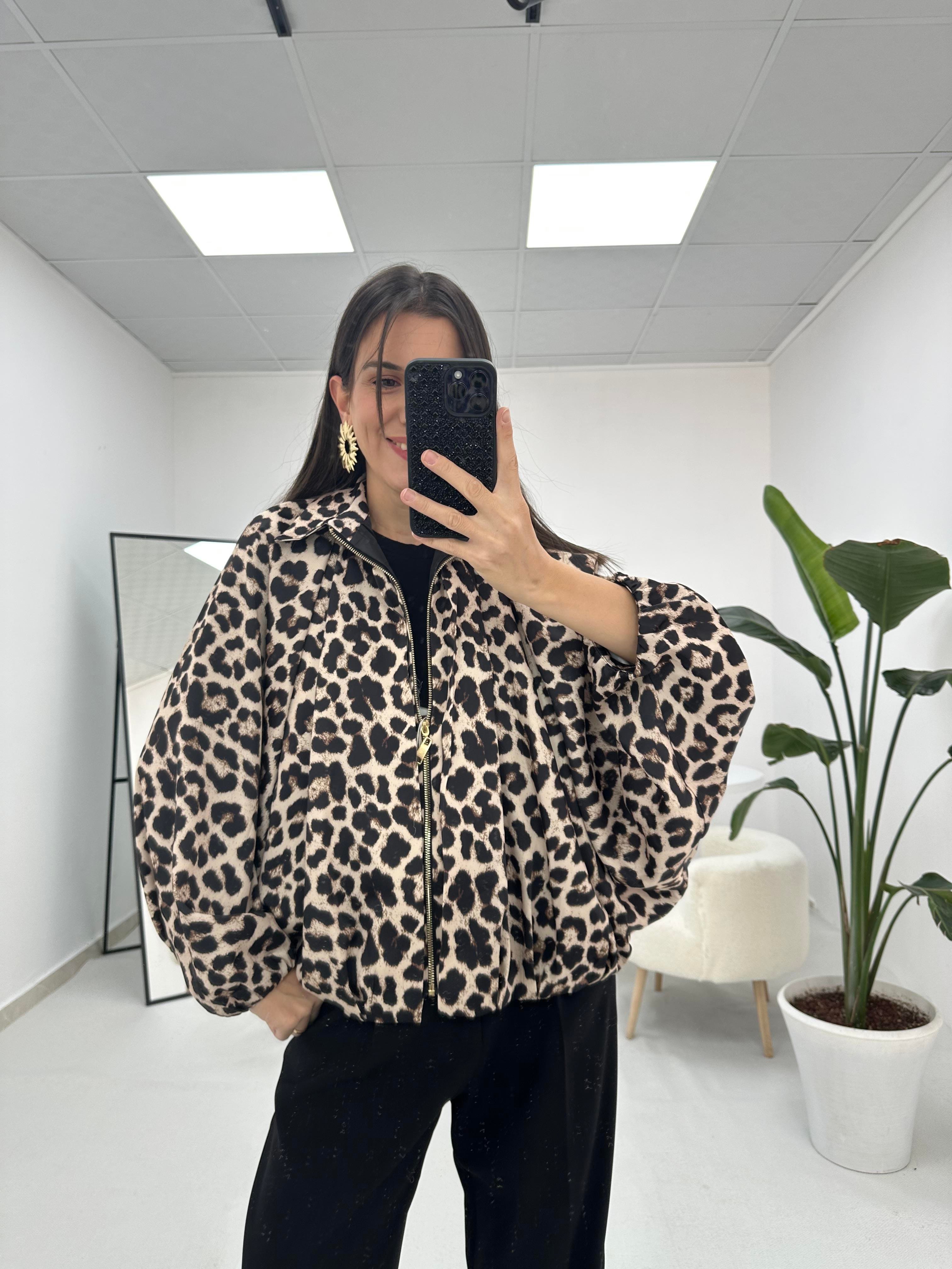 Leopar Desenli Bomber Ceket 